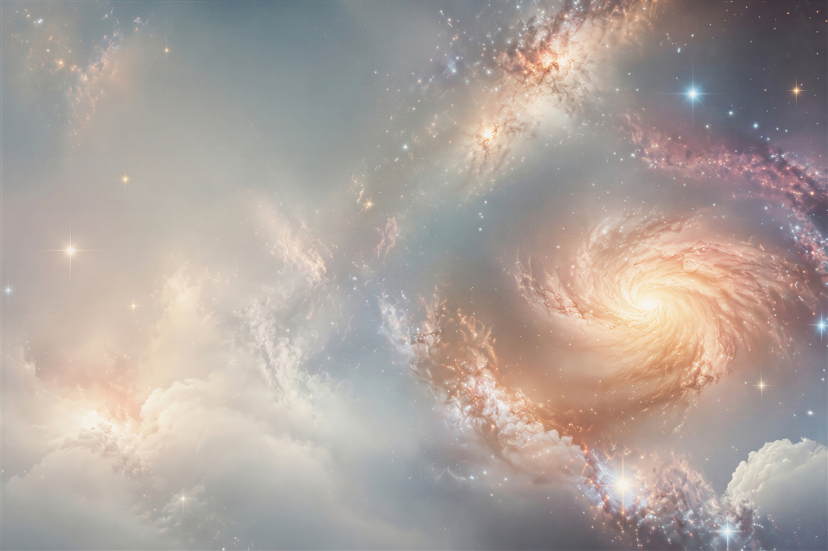 Fototapeta spiralna galaktyka i gwiazdy w pastelowym kosmosie