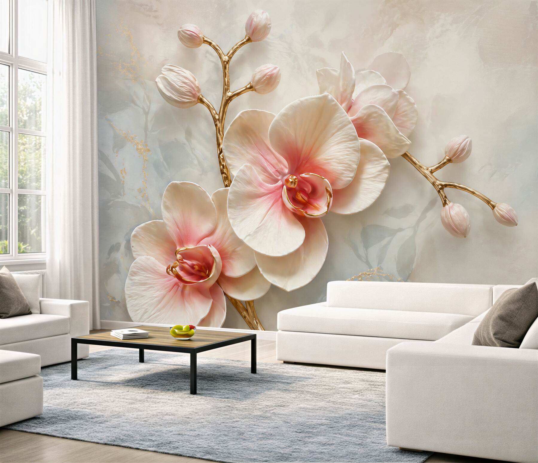 Fototapeta Pudrowa Orchidea ze Złotymi Gałązkami?v23