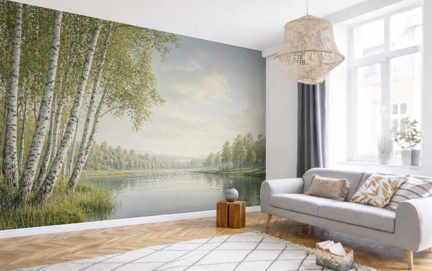 Fototapeta Brzozy nad spokojną rzeką o świcie?v23