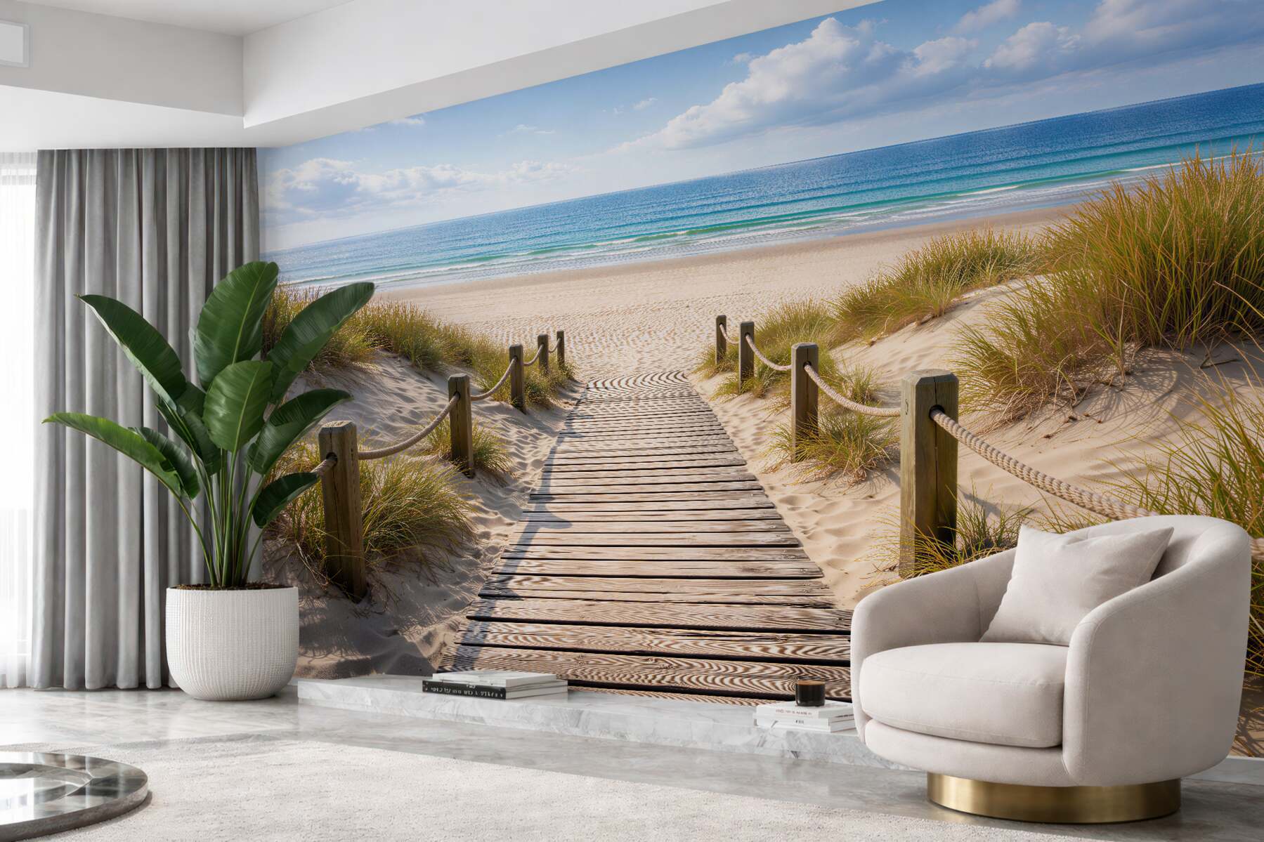 Fototapeta Drewniana ścieżka na spokojną plażę?v23