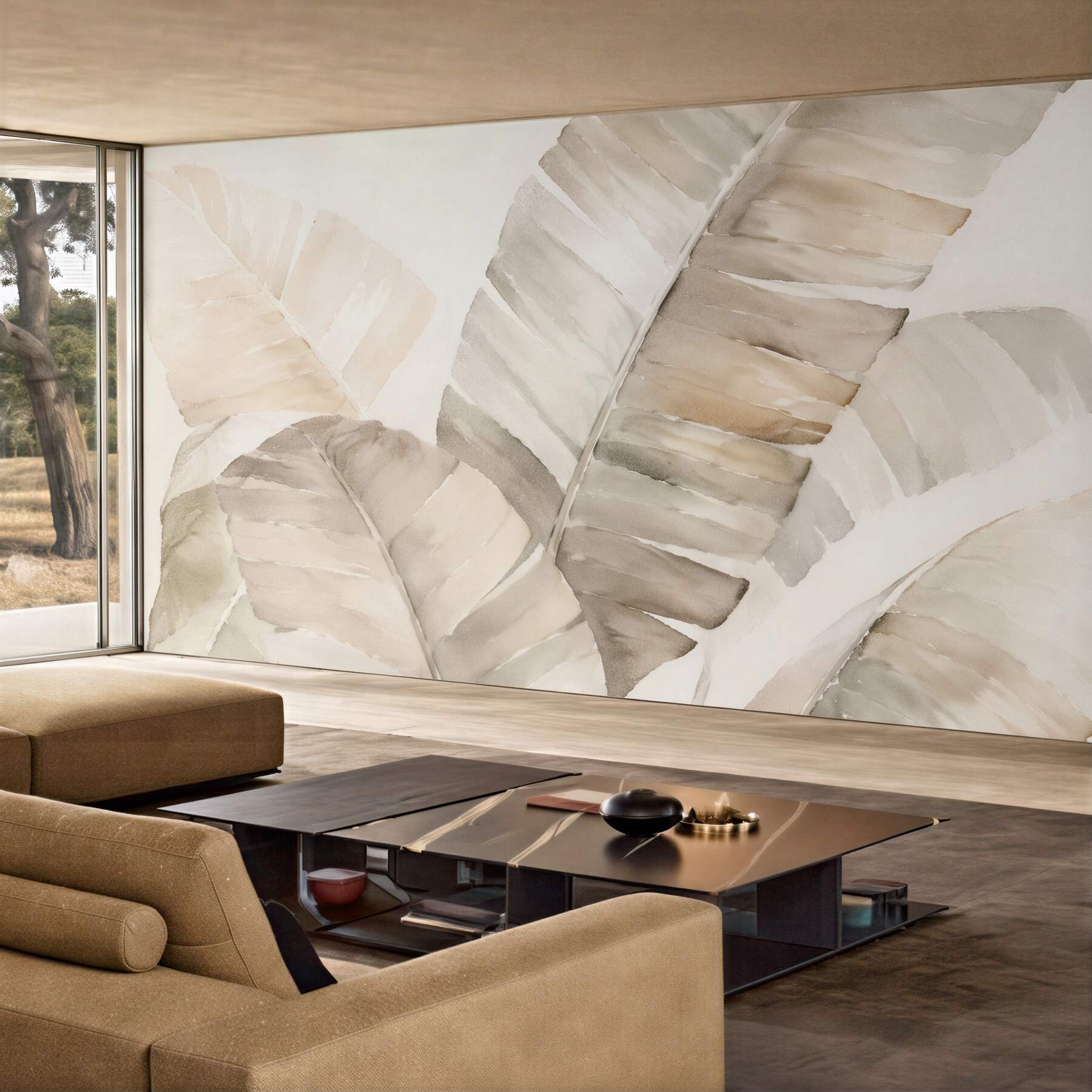 Fototapeta Akwarelowe Liście Bananowca w Beżu?v23