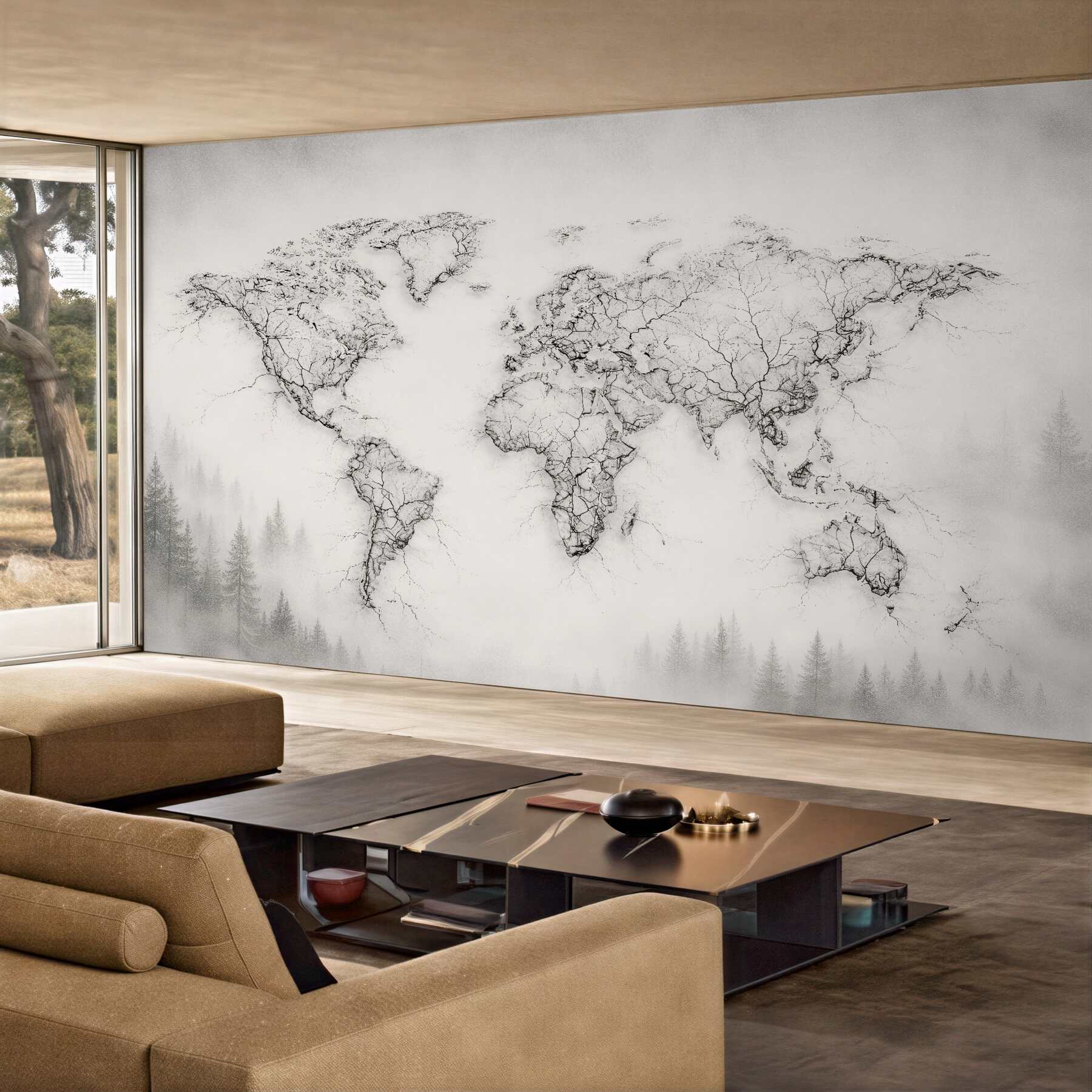 Fototapeta mapa świata z leśną mgłą?v23