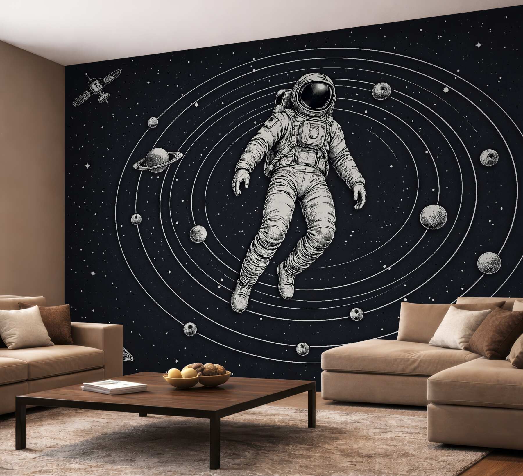 Fototapeta astronauta wśród planet retro?v23