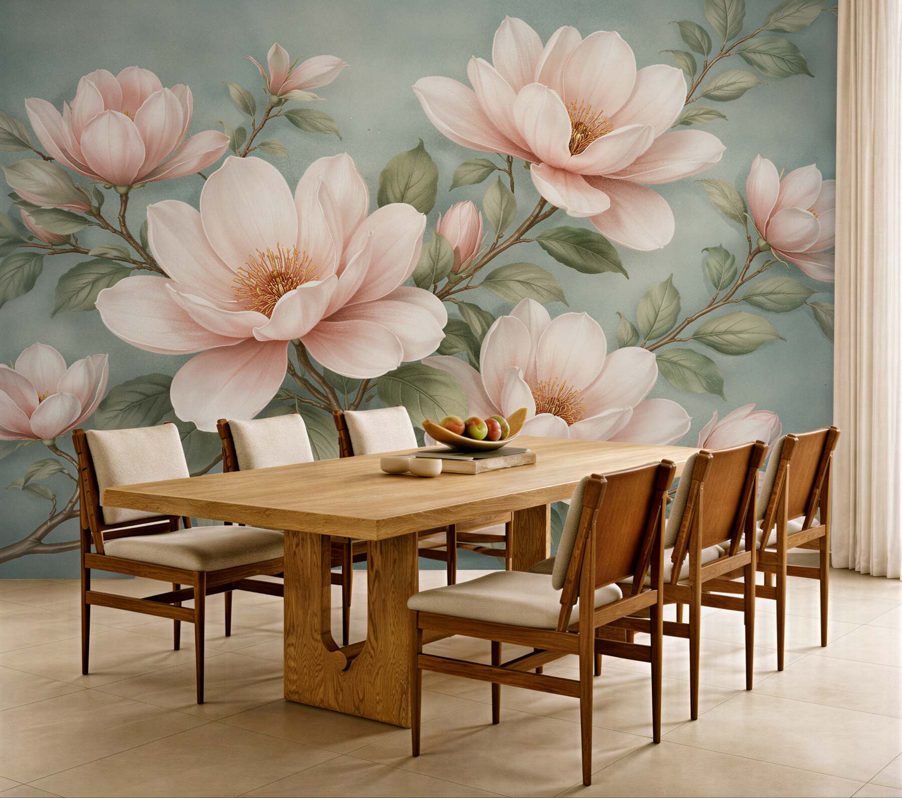 Fototapeta pudrowe magnolie na turkusowym tle?v23