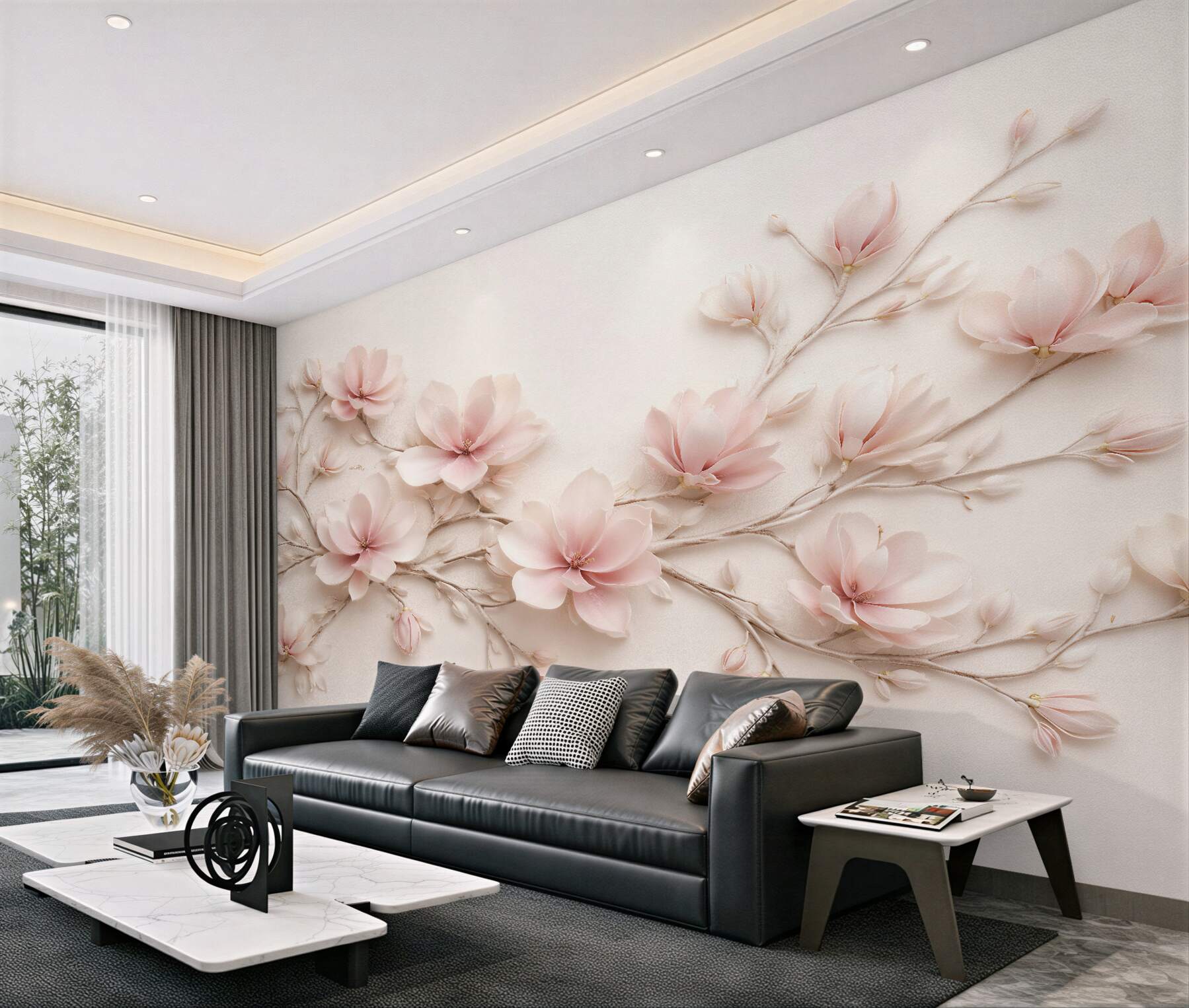 Fototapeta pudrowa magnolia na delikatnych gałązkach?v23