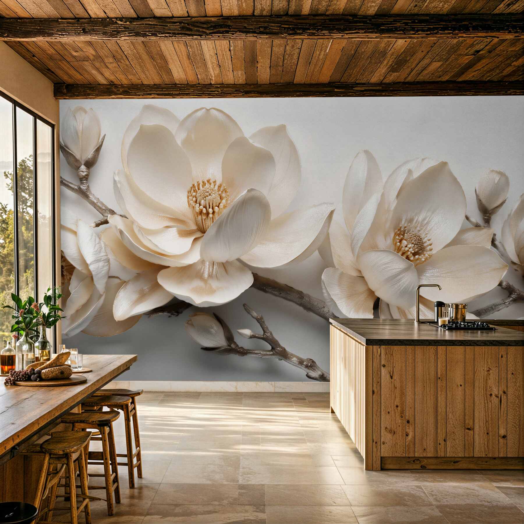 Fototapeta kremowe magnolie na gałęziach?v23