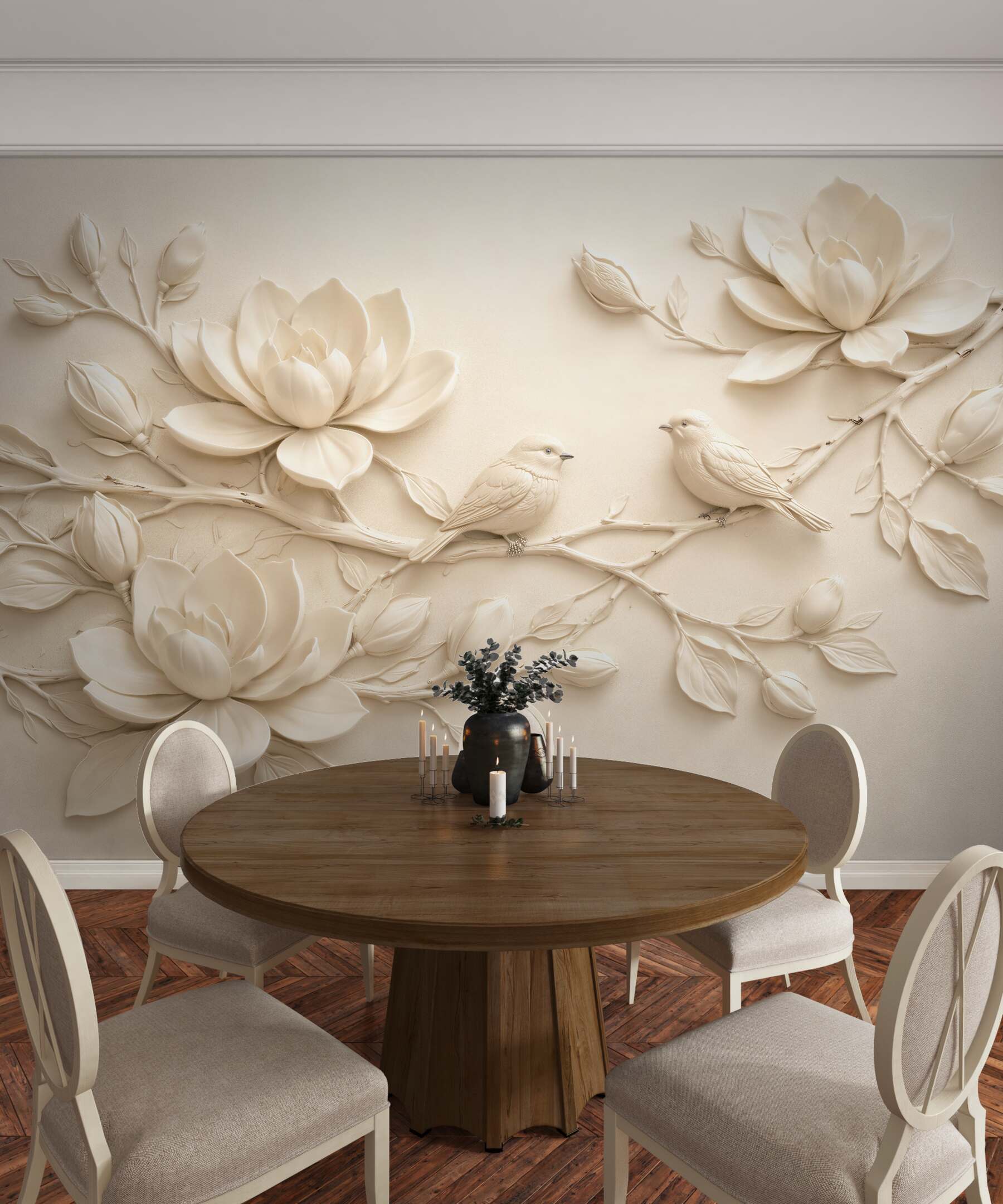 Fototapeta kremowe magnolie z ptakami?v23