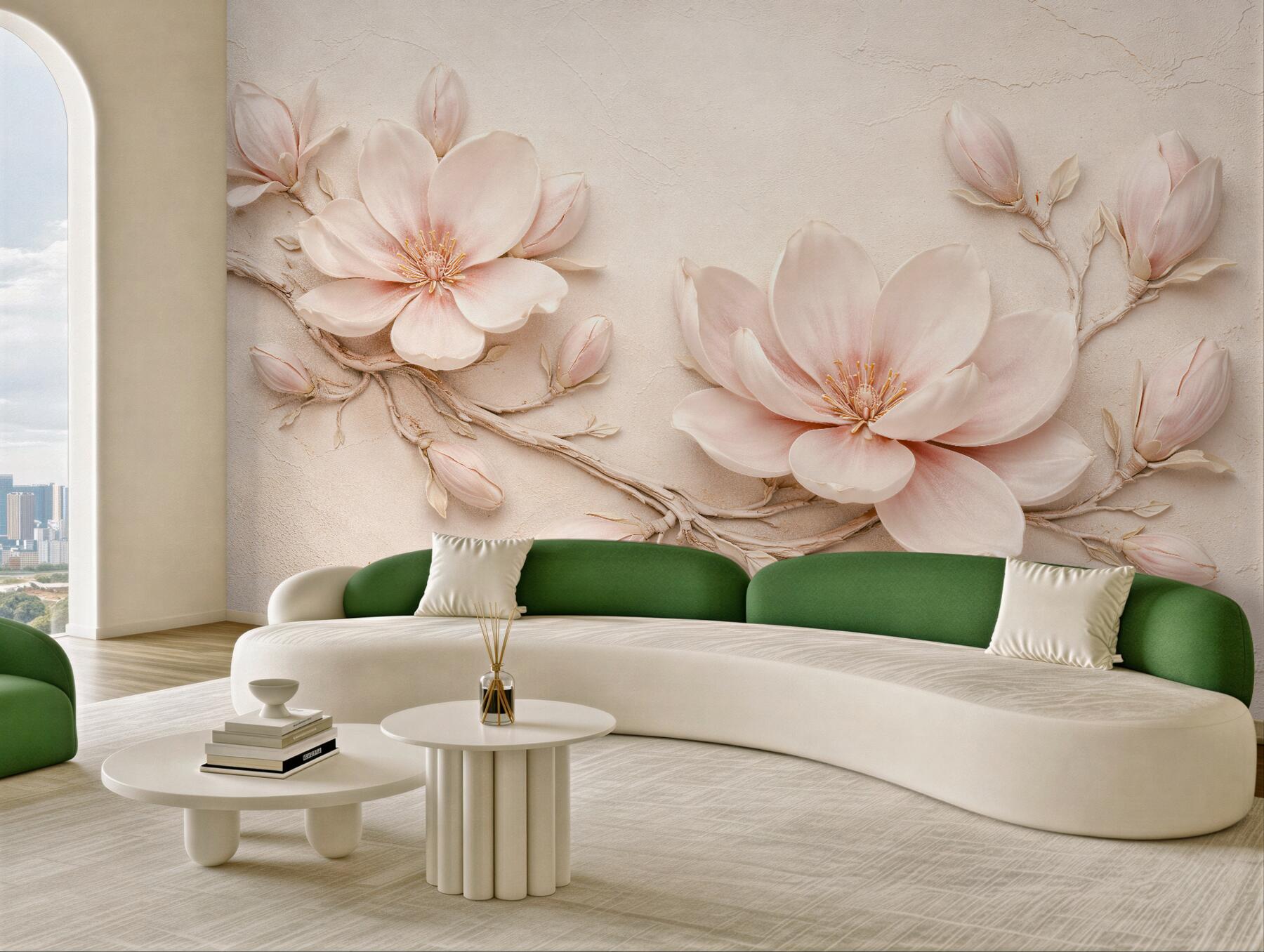 Fototapeta kremowe magnolie w subtelnym reliefie?v23