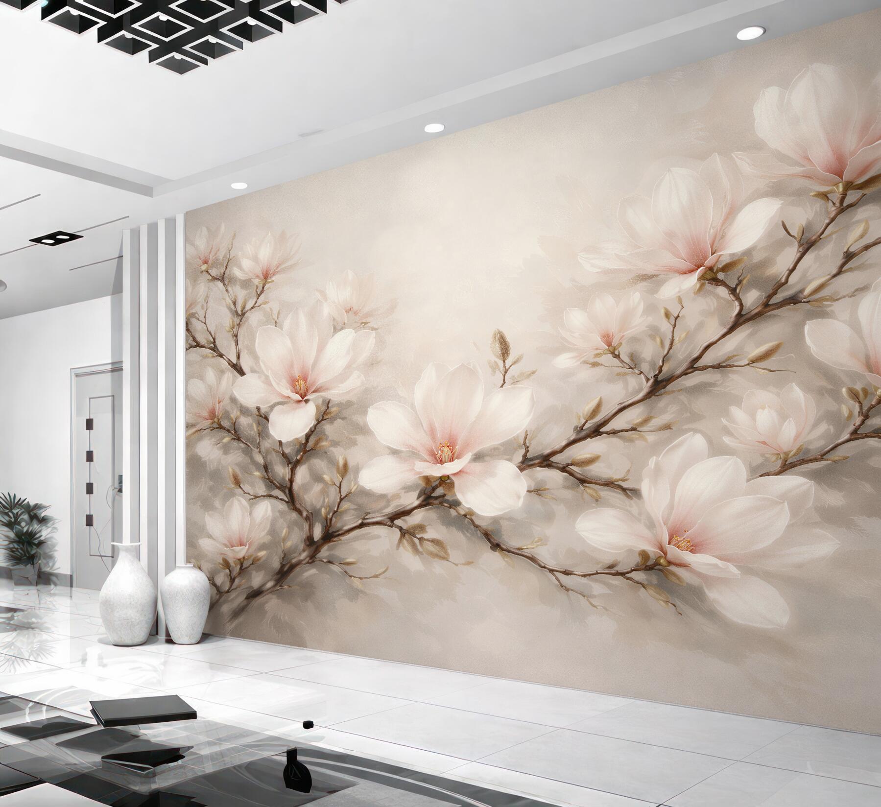 Fototapeta pastelowa magnolia na delikatnej gałęzi?v23