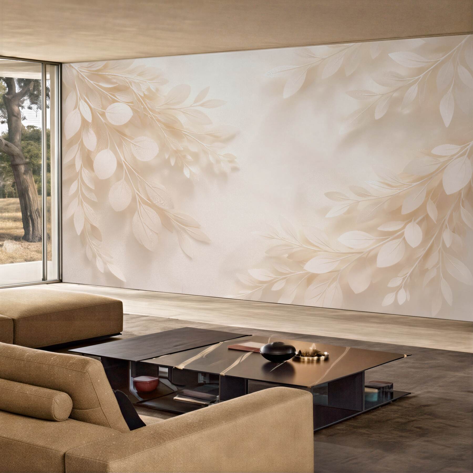 Fototapeta kremowe gałązki z delikatnymi liśćmi?v23