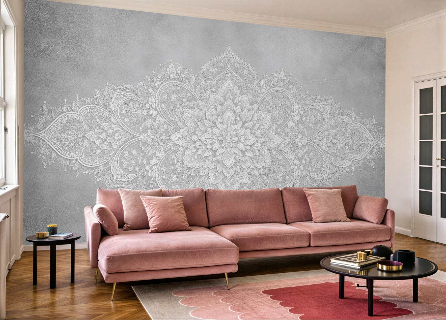 Fototapeta koronkowa mandala w szarości?v23
