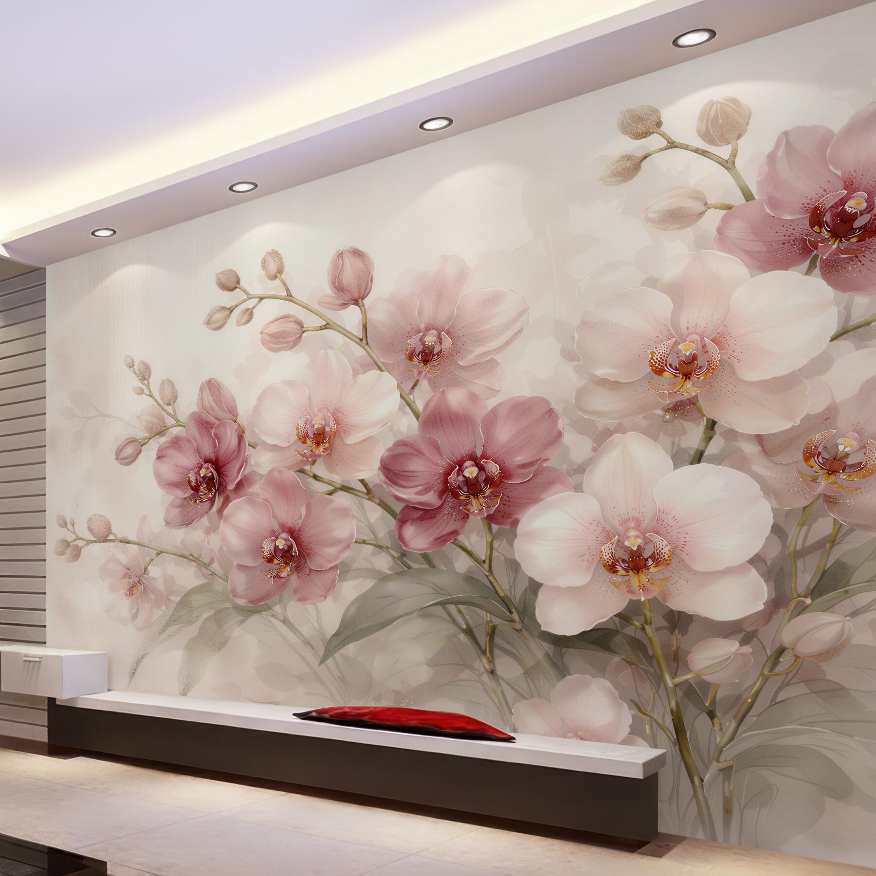 Fototapeta pudrowe orchidee w świetlistej kompozycji?v23
