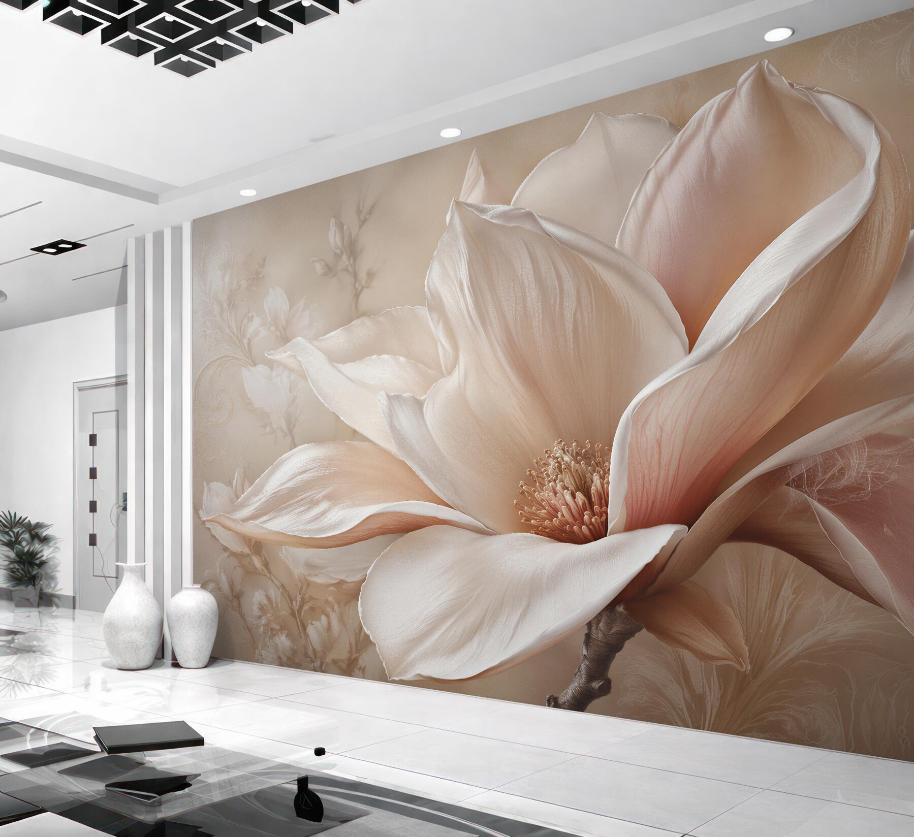Fototapeta pudrowa magnolia w eleganckim detalu?v23