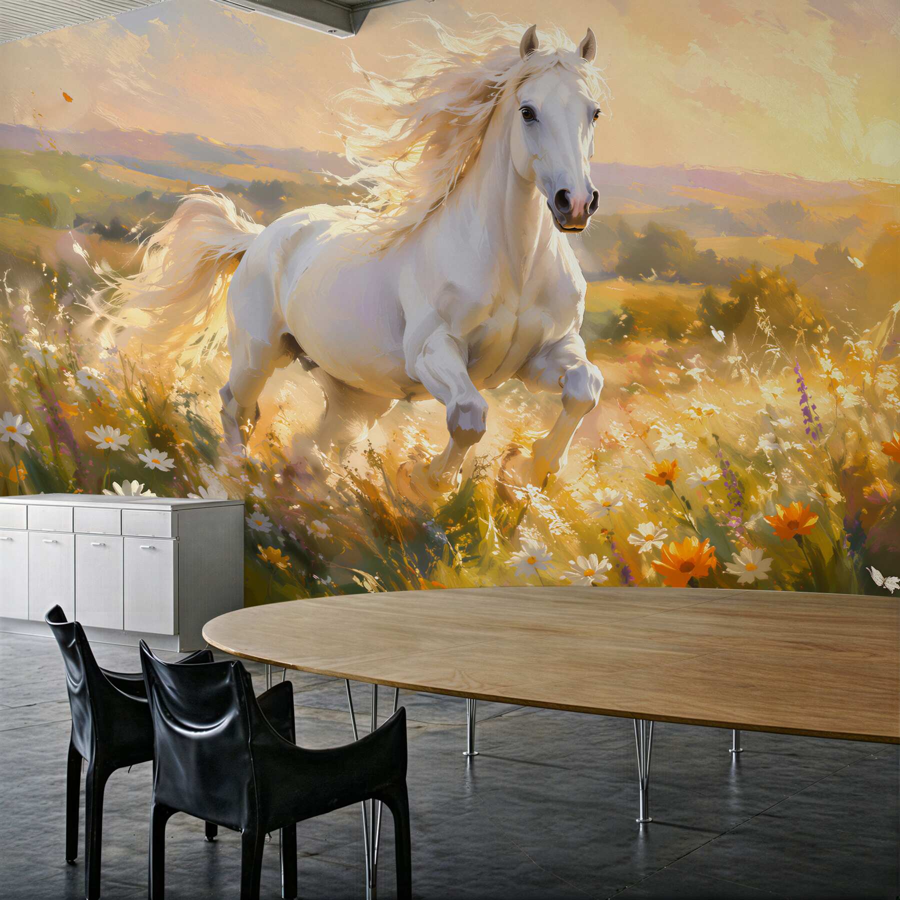 Fototapeta biały koń o złotym świcie?v23