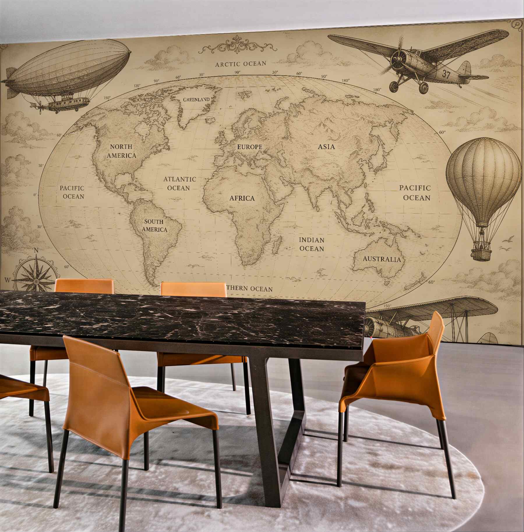 Fototapeta retro mapa świata z samolotami?v23