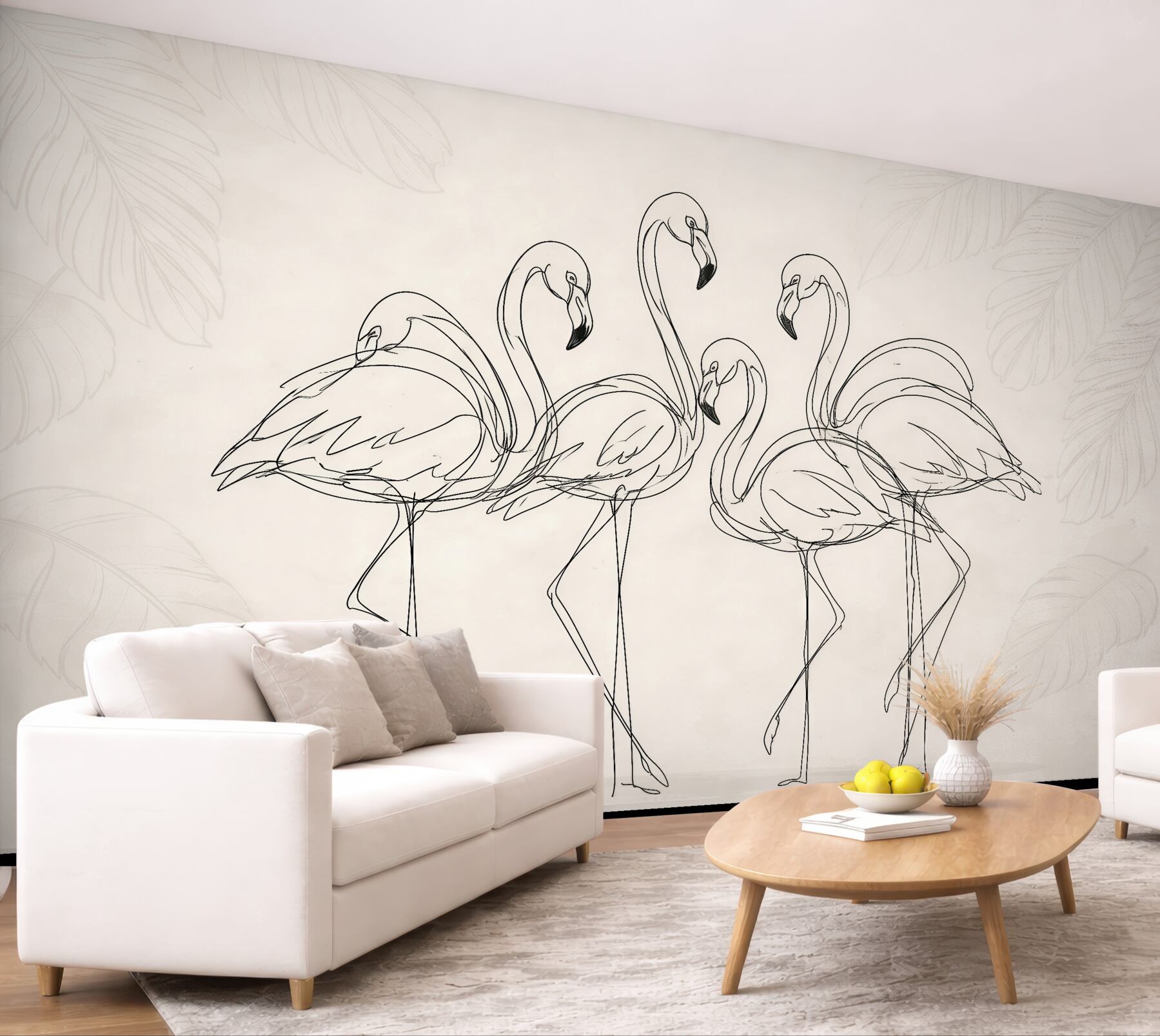 Fototapeta szkic flamingów w beżowej elegancji?v23