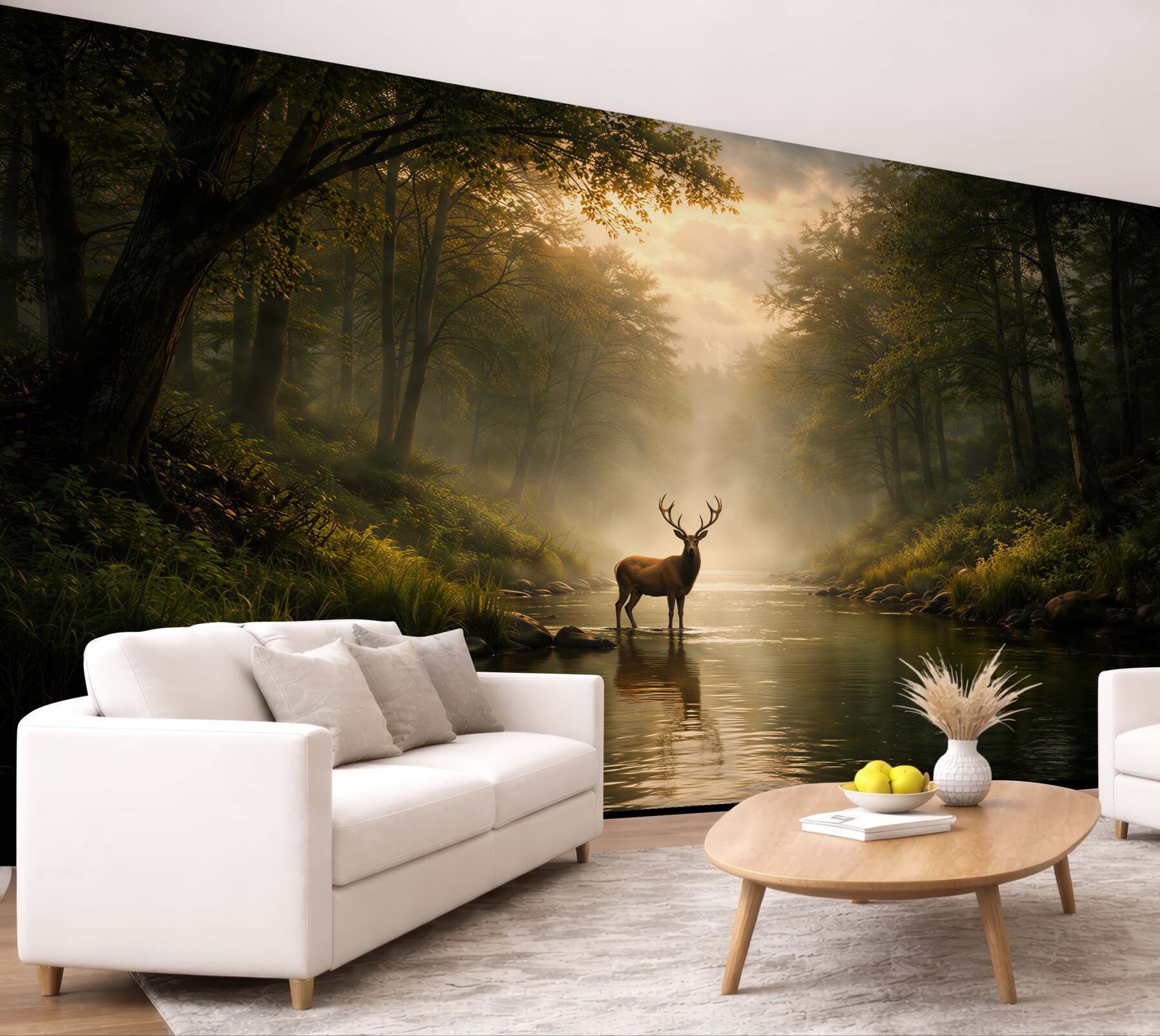 Fototapeta jeleń o świcie w leśnej rzece?v23