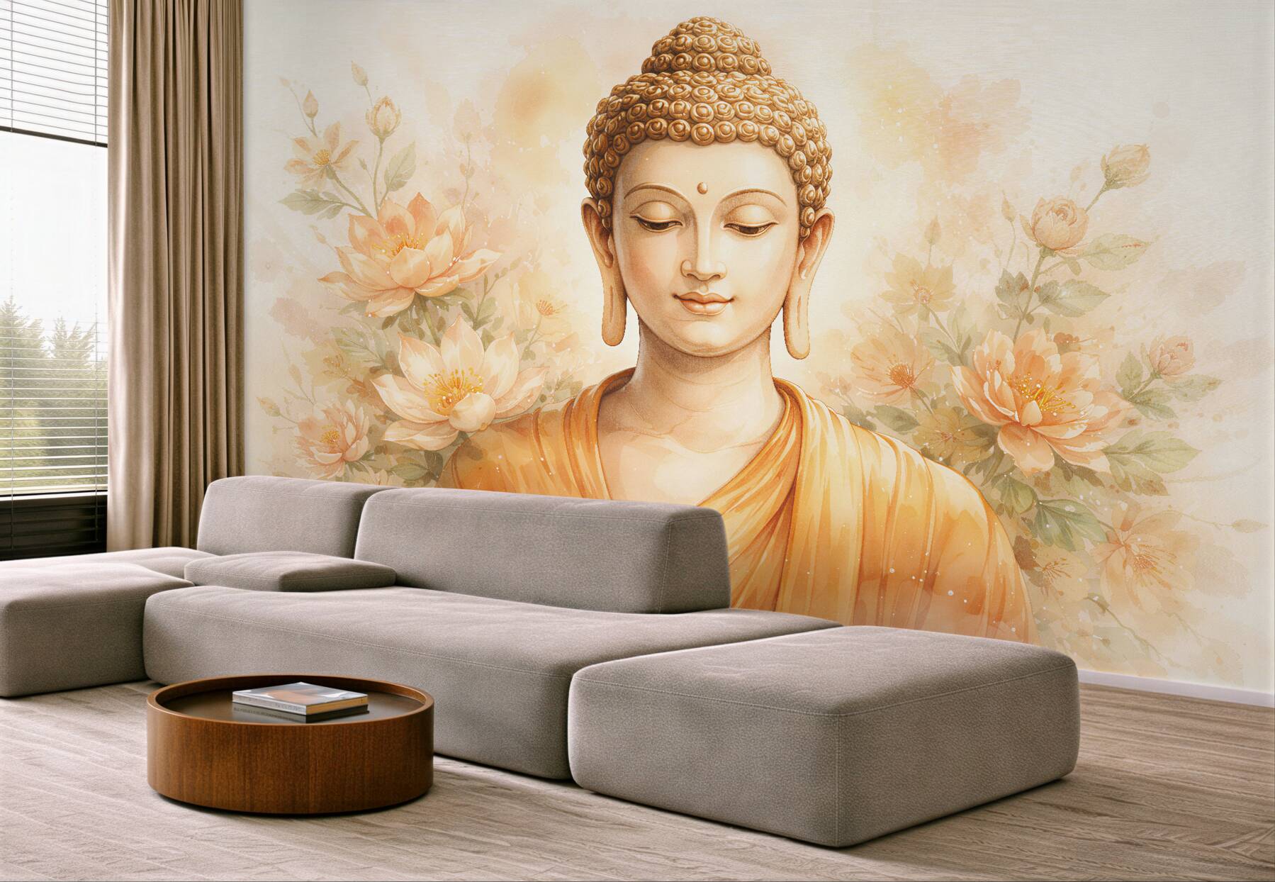 Fototapeta złoty budda w kwiatach?v23