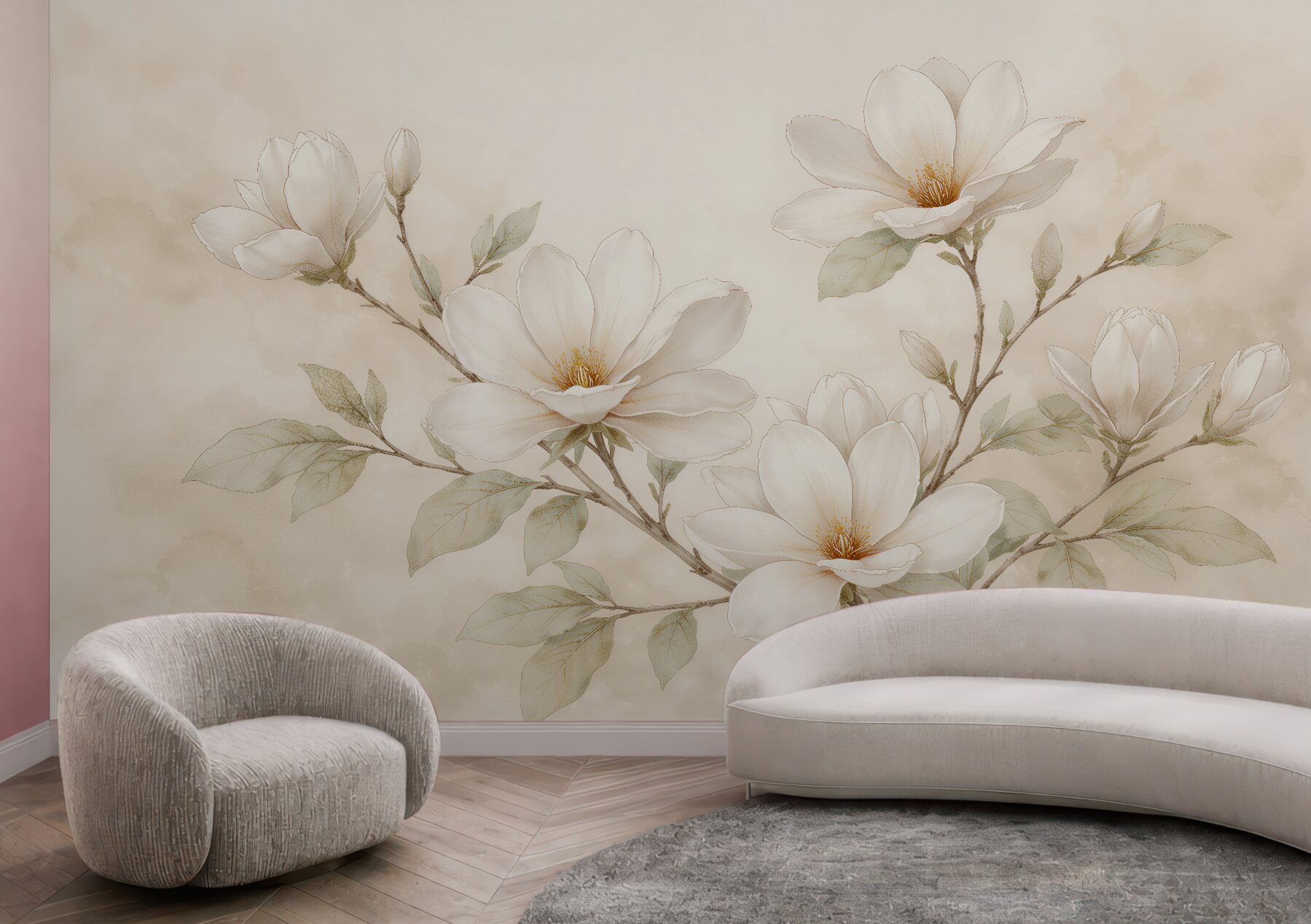 Fototapeta kremowa magnolia w delikatnym rozkwicie?v23