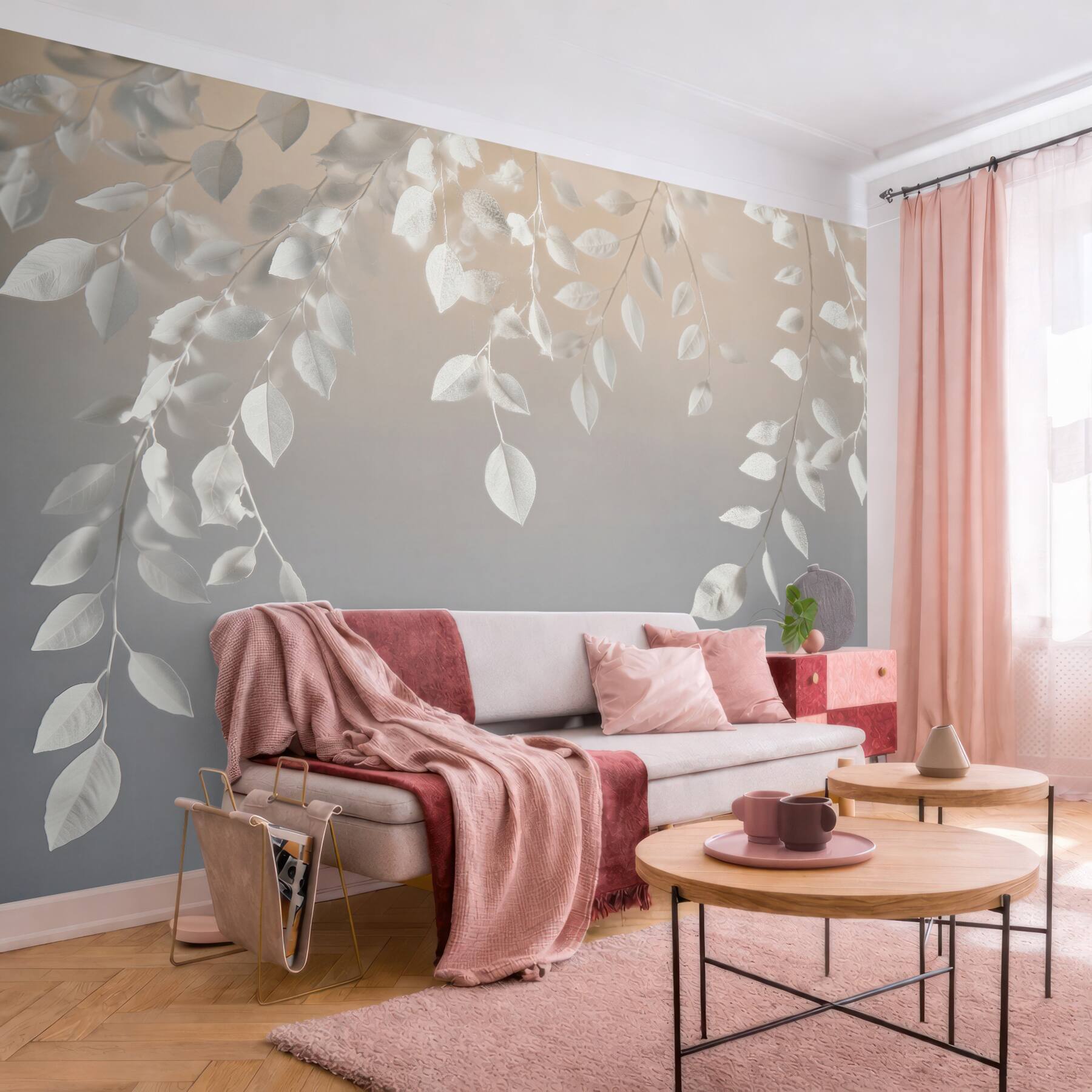 Fototapeta białe zwisające gałązki liści?v23