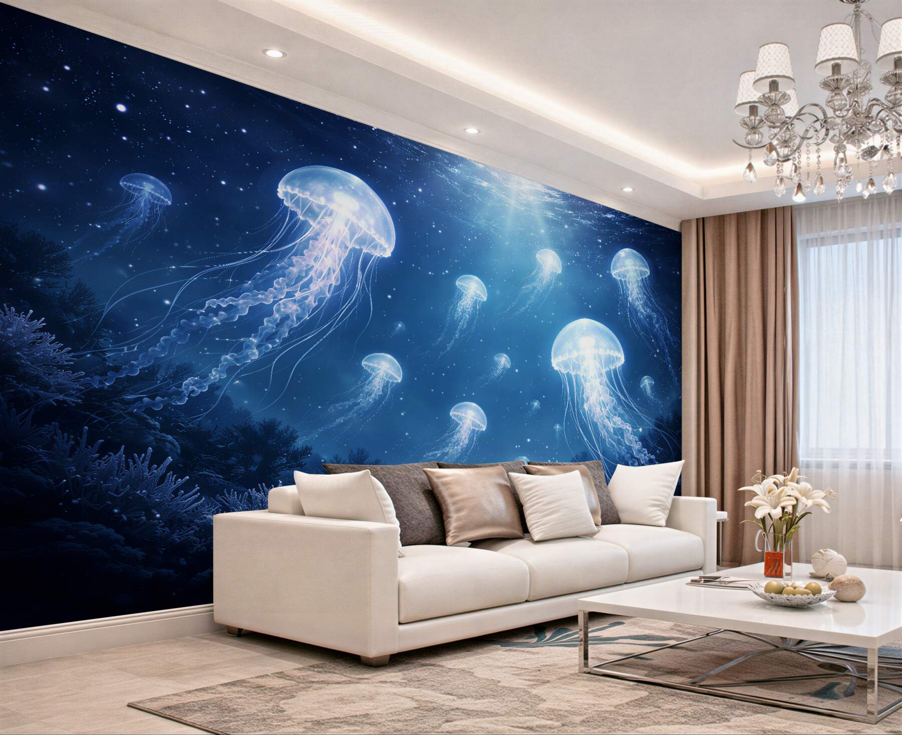 Fototapeta magiczne meduzy w nocnym oceanie?v23