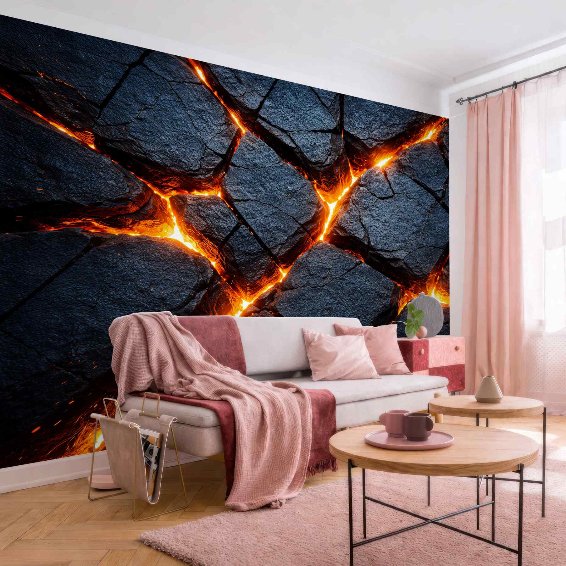Fototapeta rozżarzona lawa w czarnych skałach?v23
