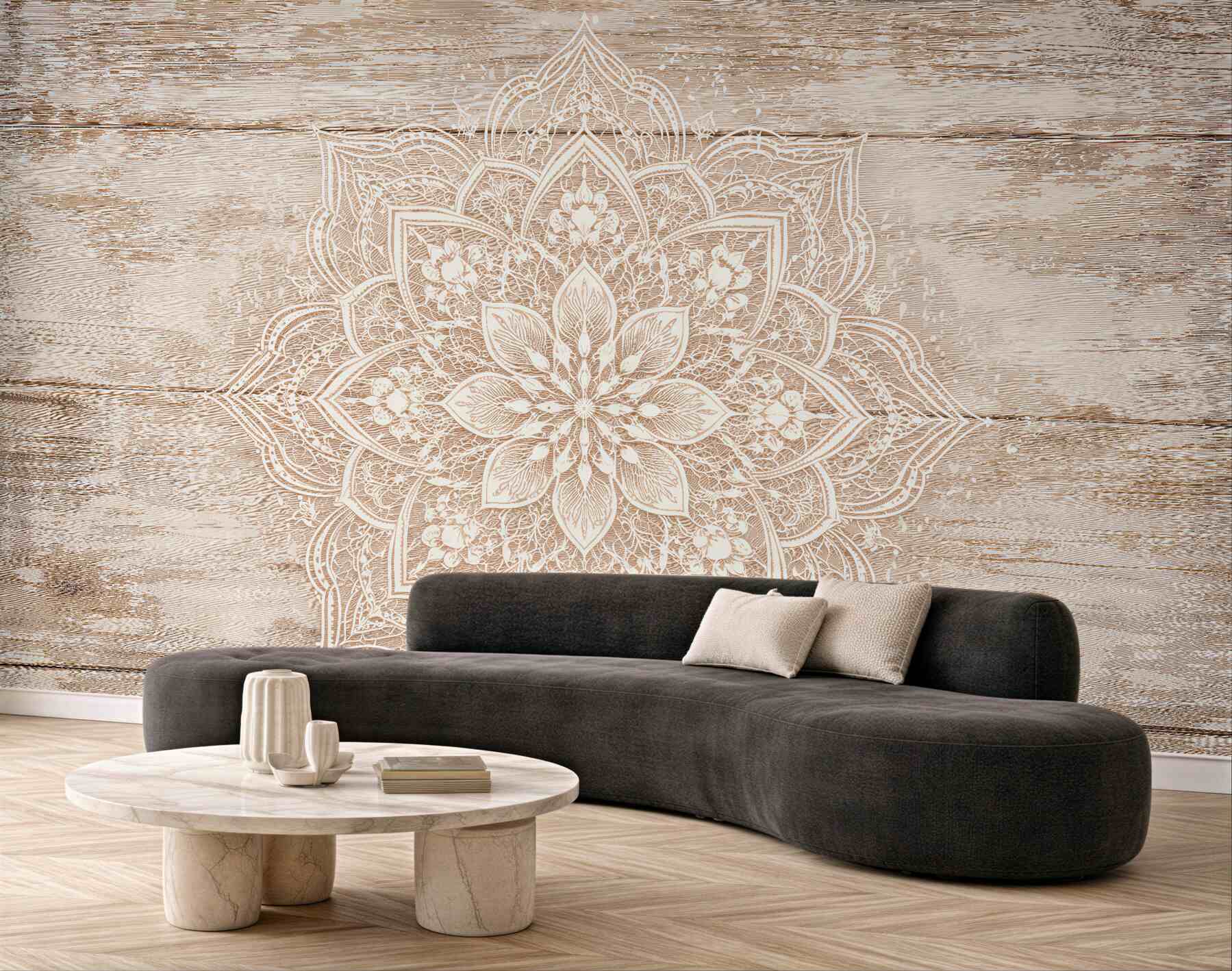 Fototapeta mandala na przecieranych deskach?v23