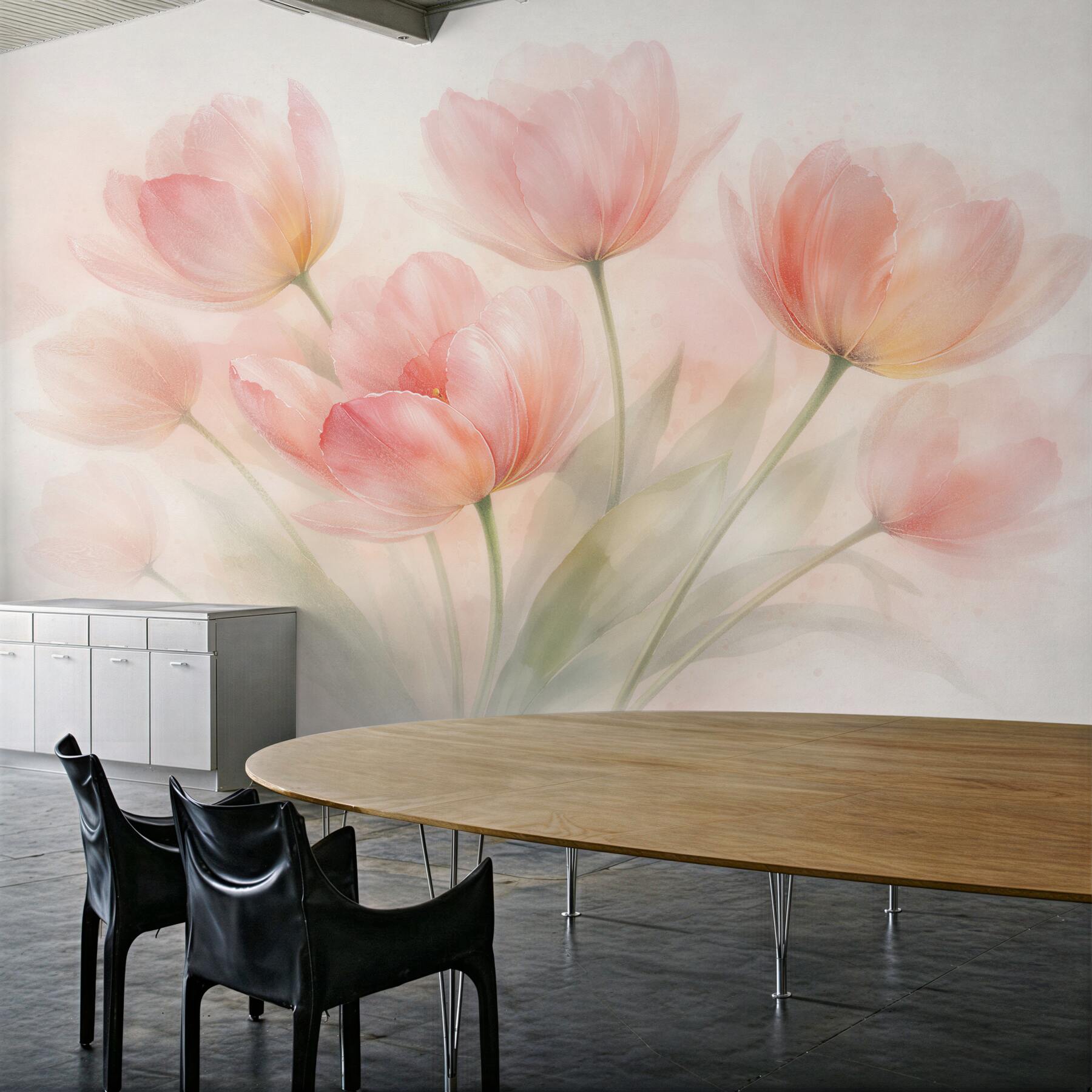 Fototapeta pastelowe tulipany w porannej mgle?v23