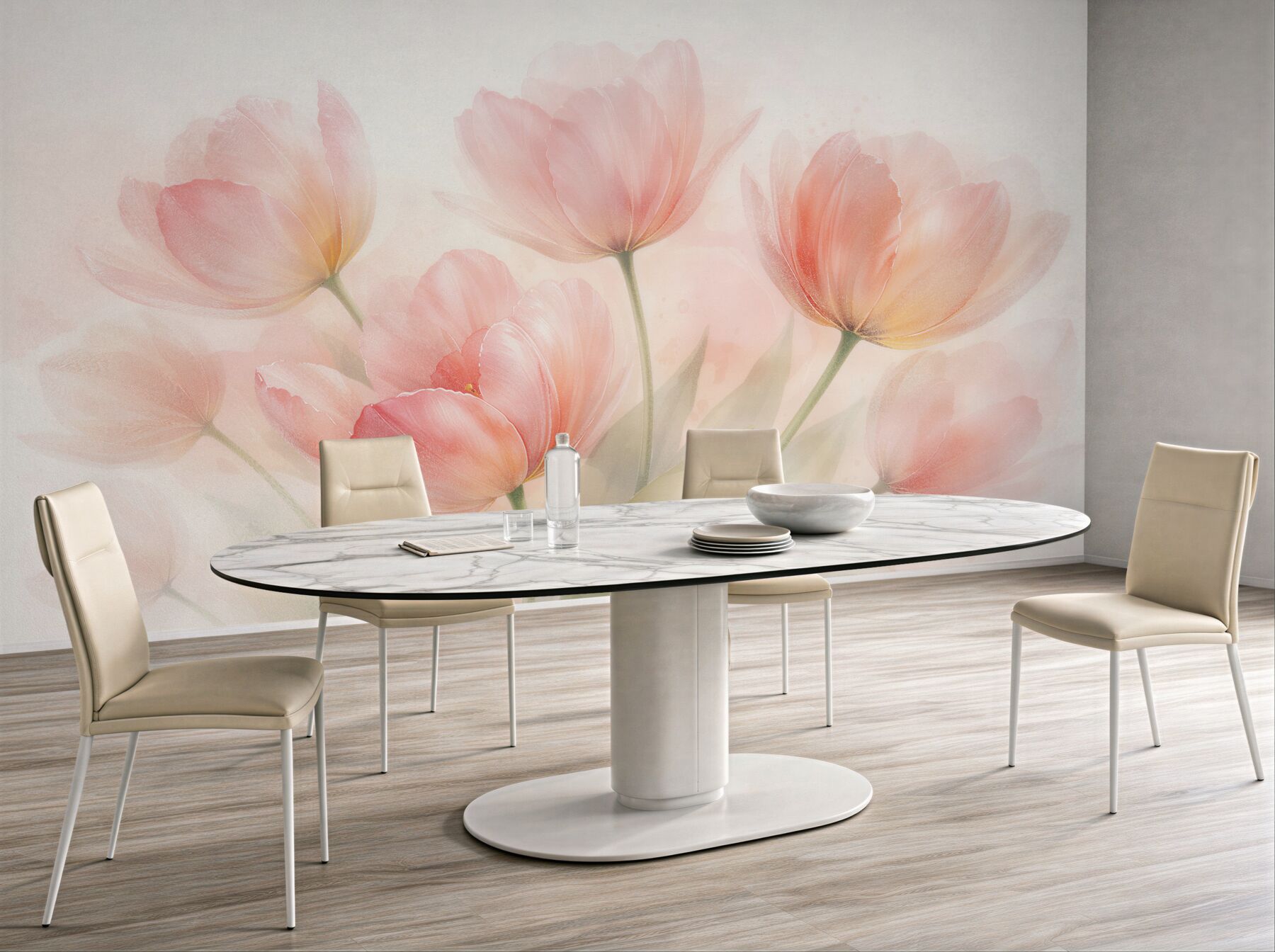 Fototapeta pastelowe tulipany w porannej mgle?v23