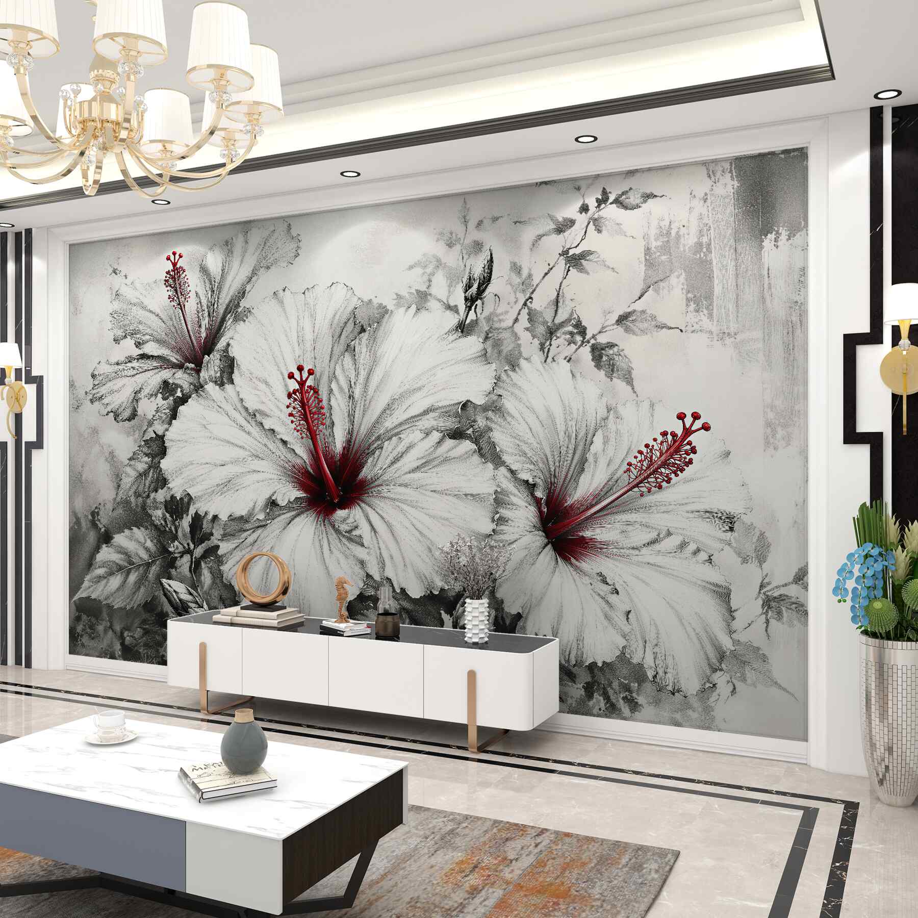 Fototapeta hibiskusy z czerwonym akcentem?v23
