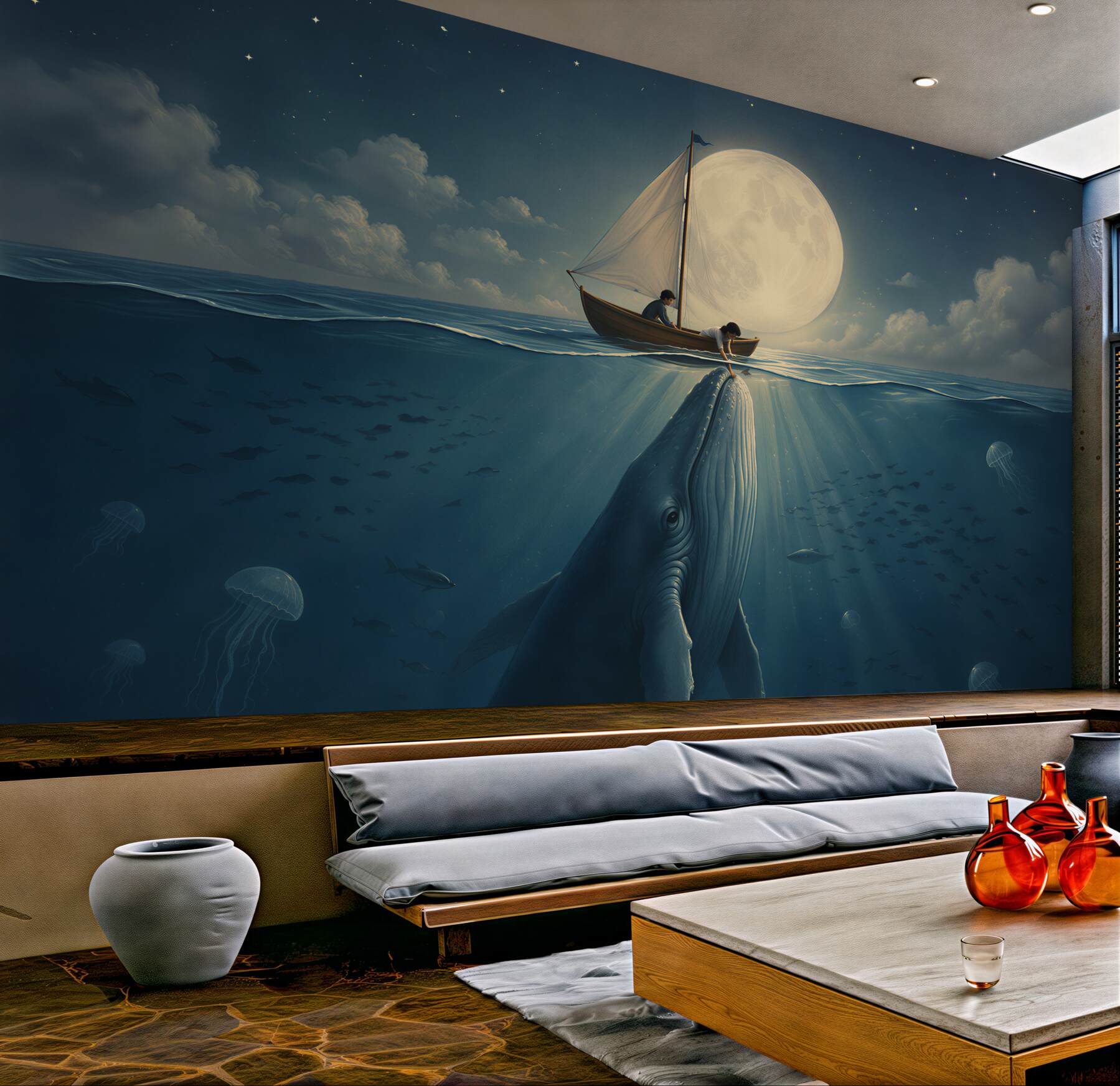 Fototapeta księżycowy wieloryb na oceanie?v23