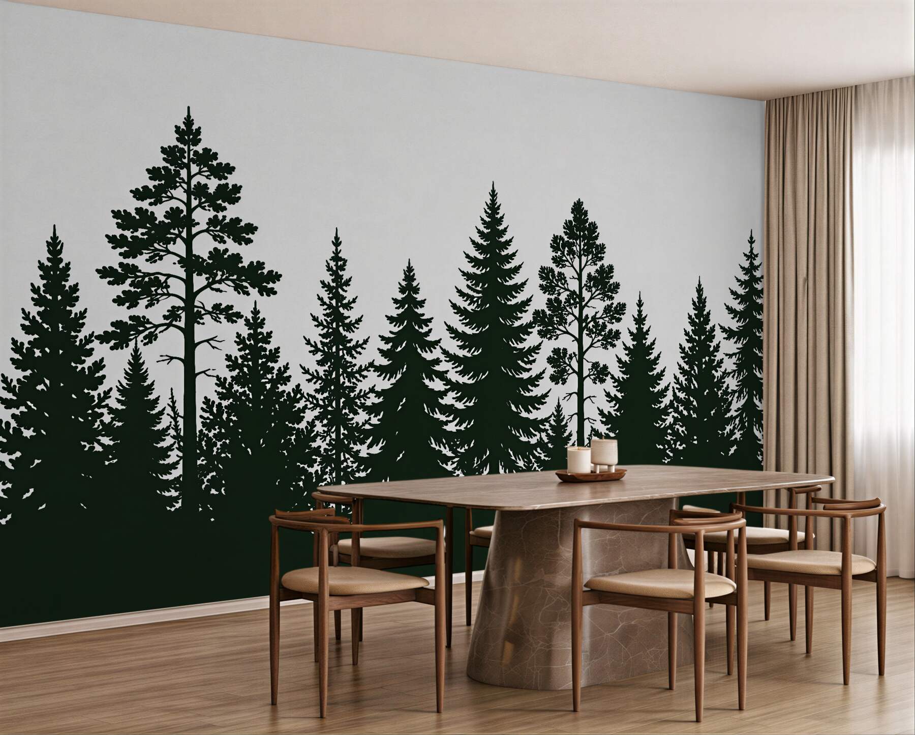 Fototapeta minimalistyczny zarys leśnych drzew?v23