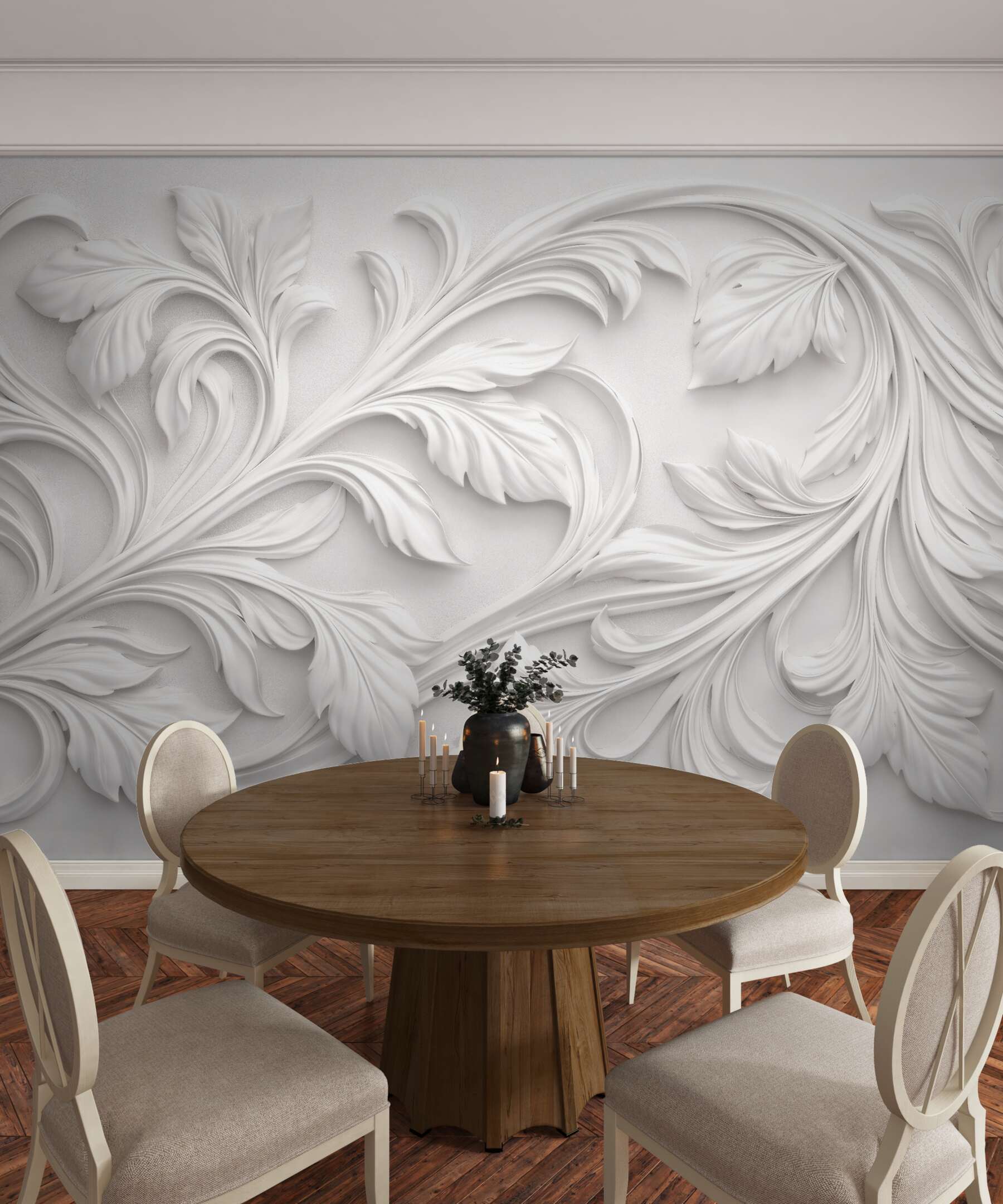 Fototapeta białe ornamenty liściaste 3d?v23