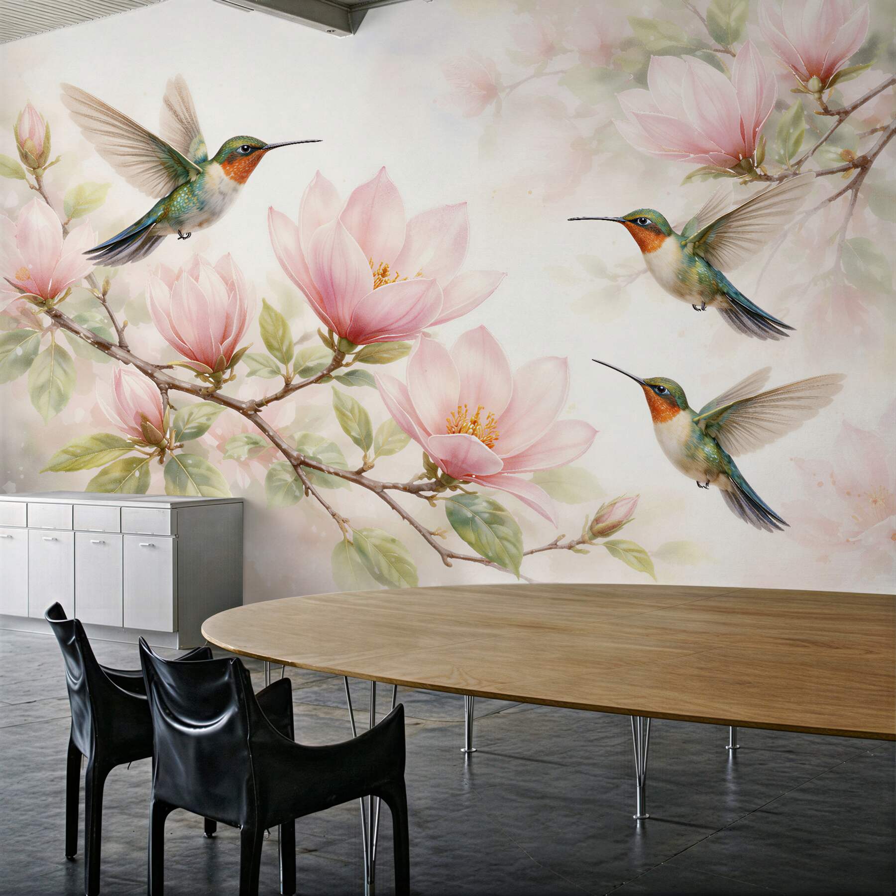 Fototapeta kolibry wśród różowych magnolii?v23