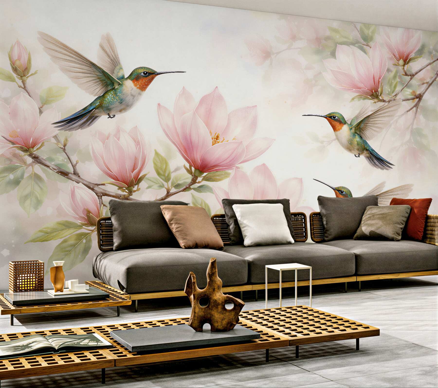 Fototapeta kolibry wśród różowych magnolii?v23
