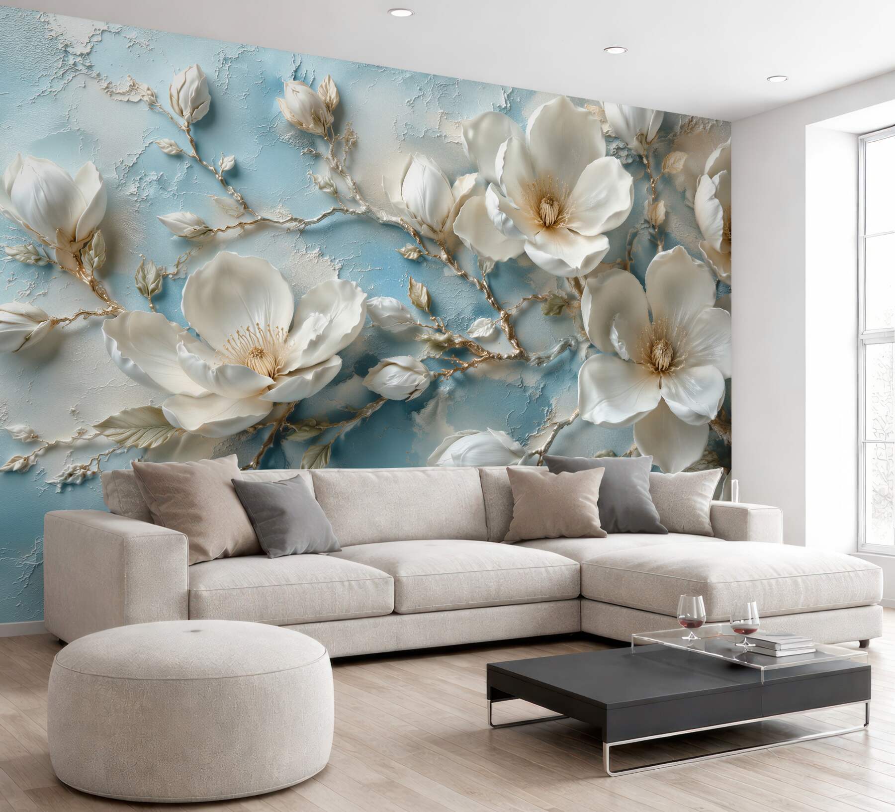 Fototapeta magnolie 3d na błękitnym tle?v23