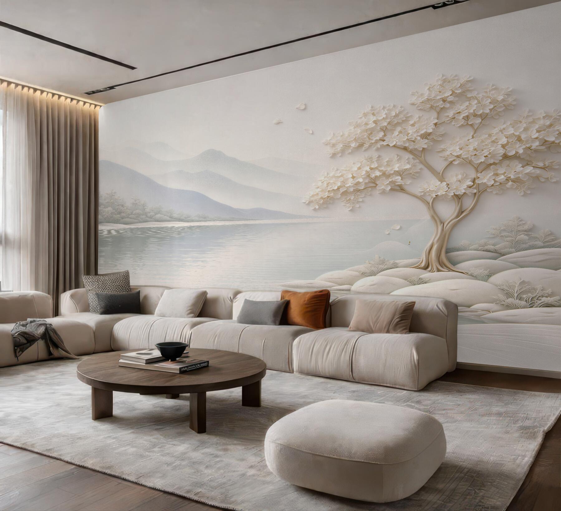 Fototapeta perłowe drzewo nad spokojnym jeziorem?v23