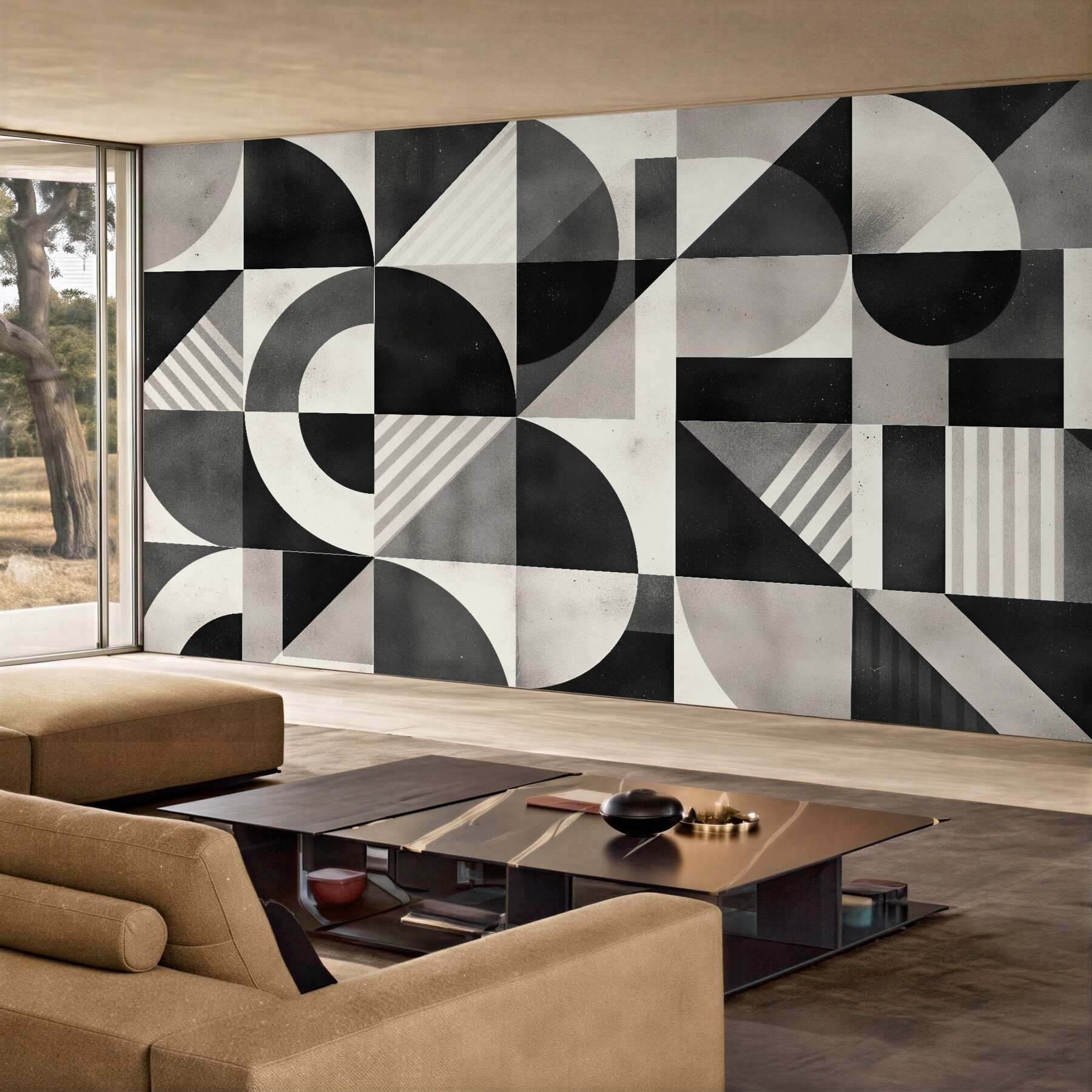 Fototapeta geometryczna mozaika w czerni i bieli?v23
