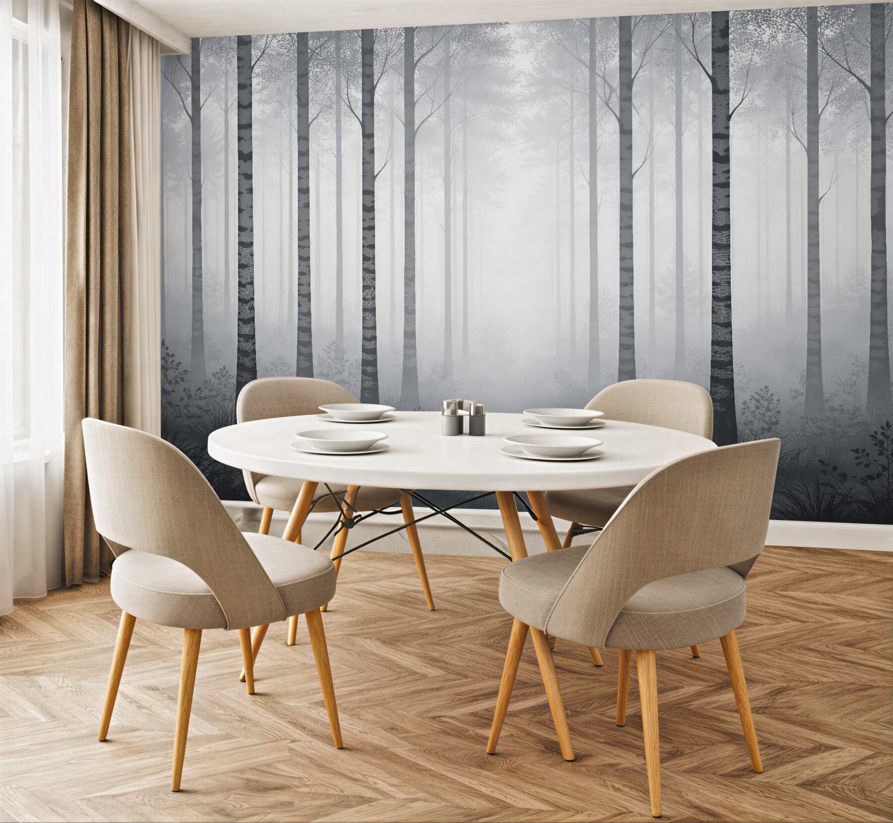Fototapeta mglisty las brzóz o świcie?v23