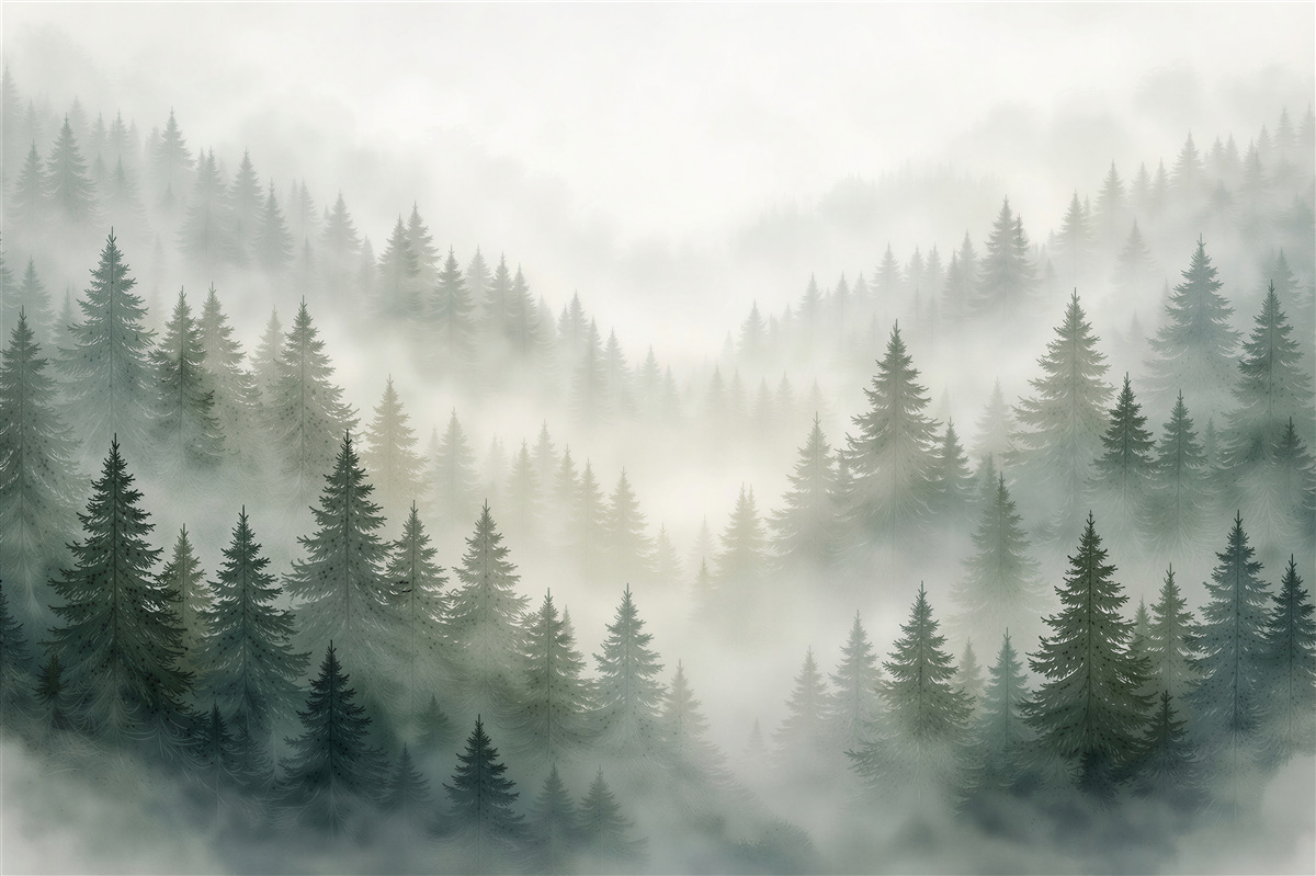 Fototapeta mglisty las świerków