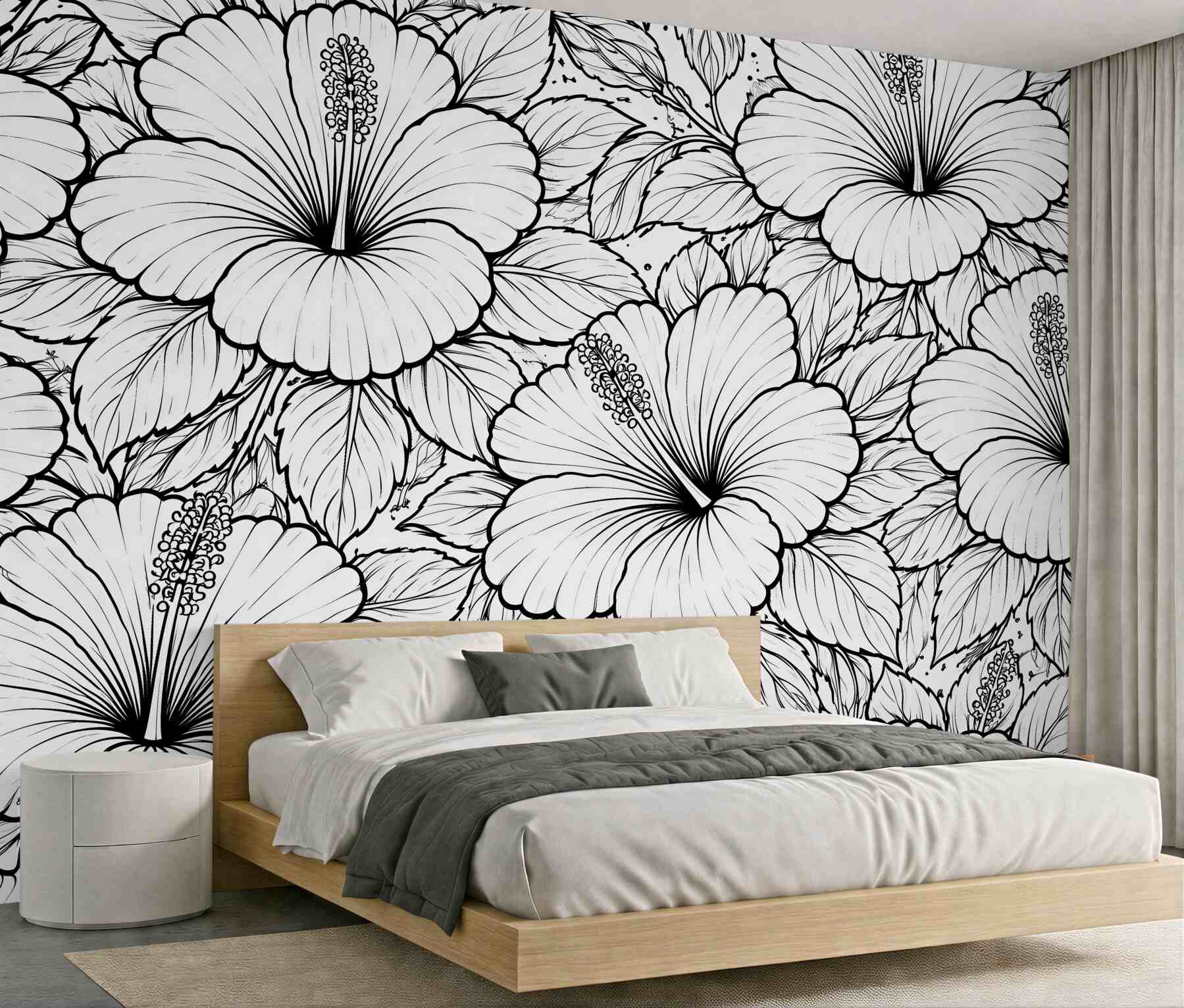 Fototapeta hibiskusy w czarno-białym konturze?v23