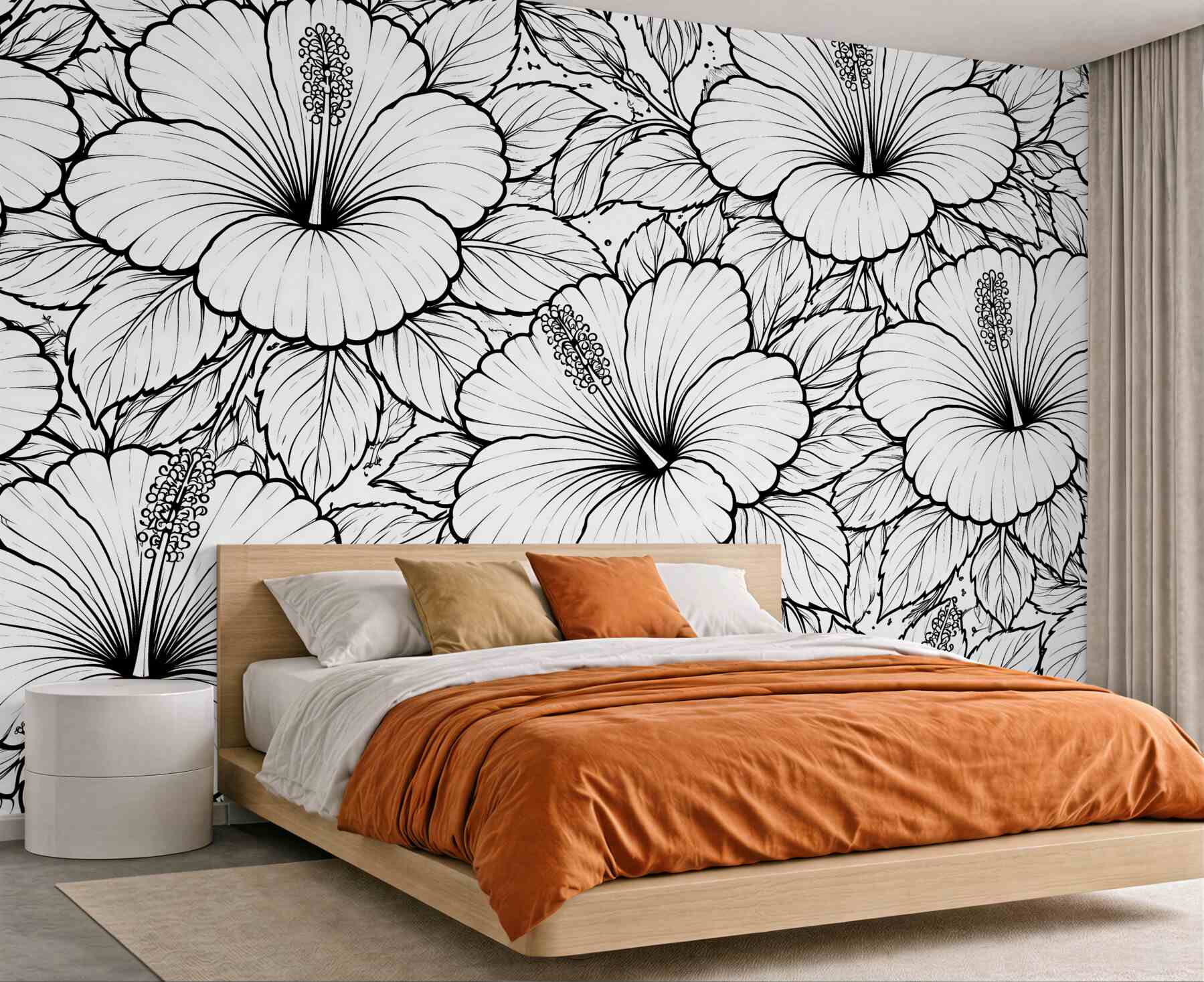 Fototapeta hibiskusy w czarno-białym konturze?v23