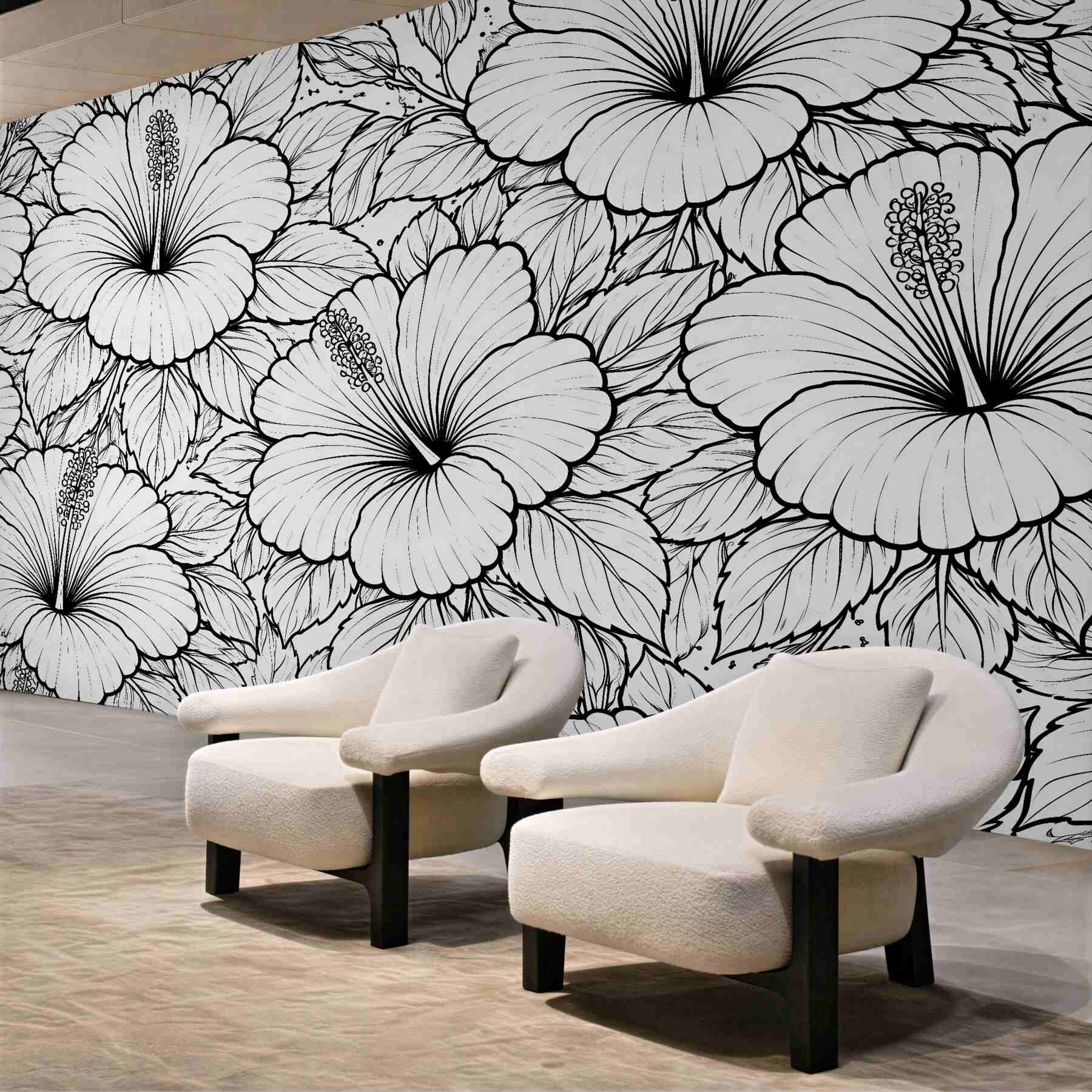 Fototapeta hibiskusy w czarno-białym konturze?v23