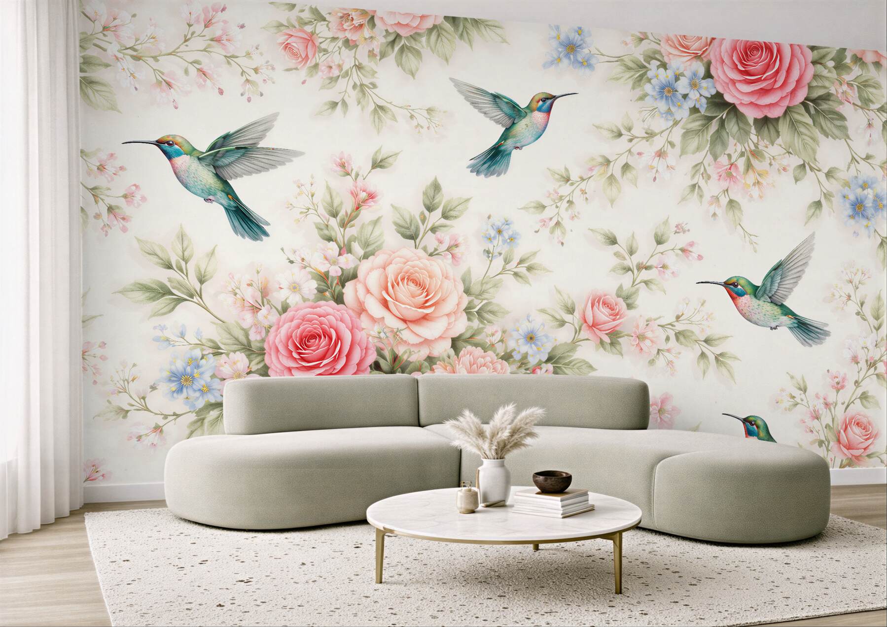 Fototapeta kolibry wśród różanych kwiatów?v23