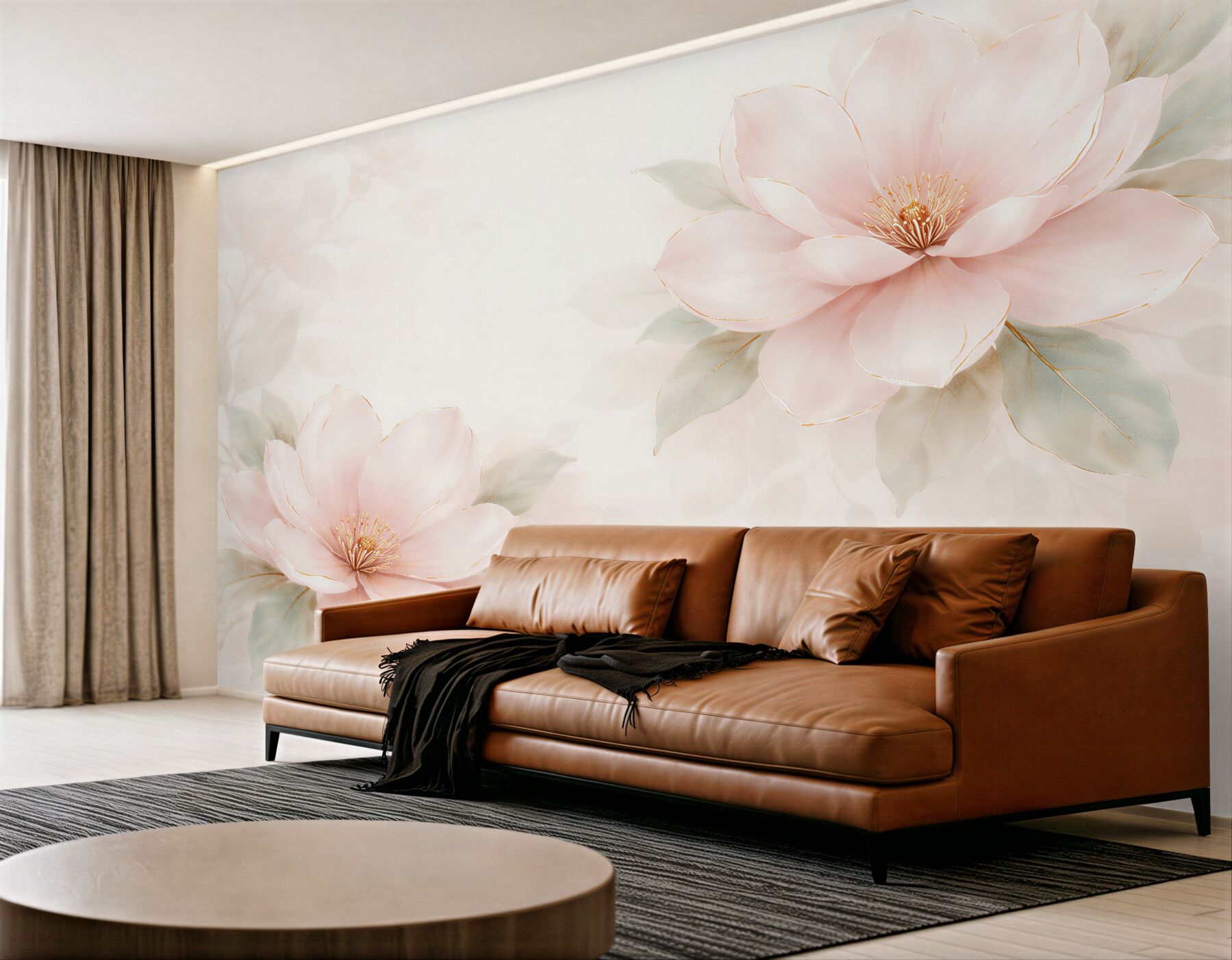 Fototapeta pudrowe magnolie ze złotą linią?v23