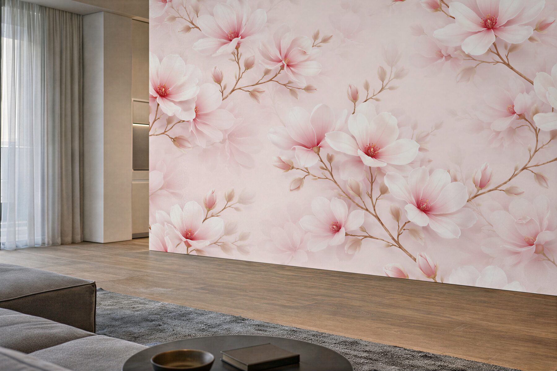Fototapeta pudrowa magnolia w kwiatach?v23