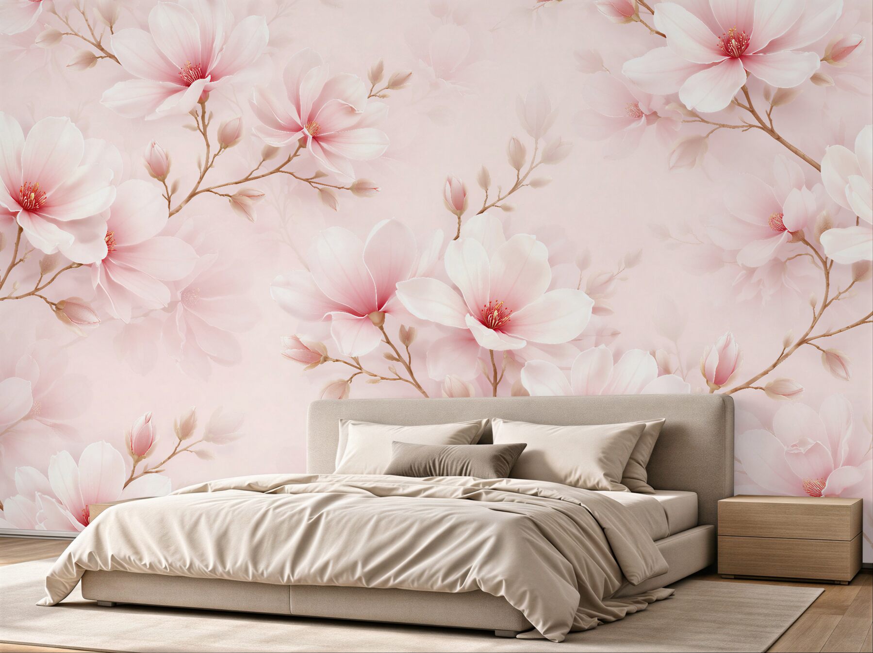 Fototapeta pudrowa magnolia w kwiatach?v23