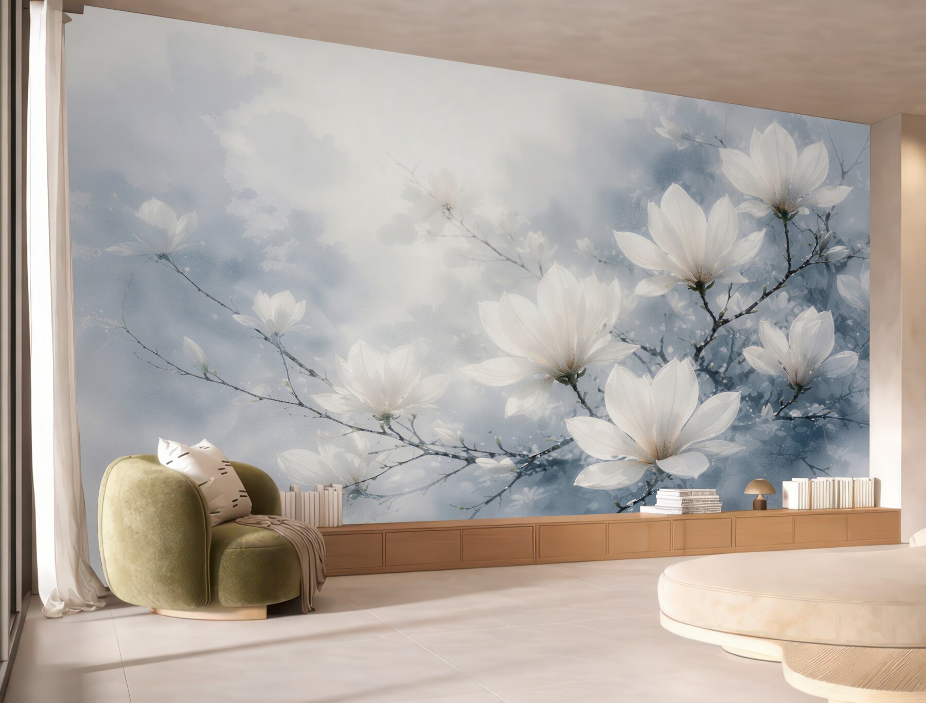Fototapeta białe magnolie w błękitnej poświacie?v23