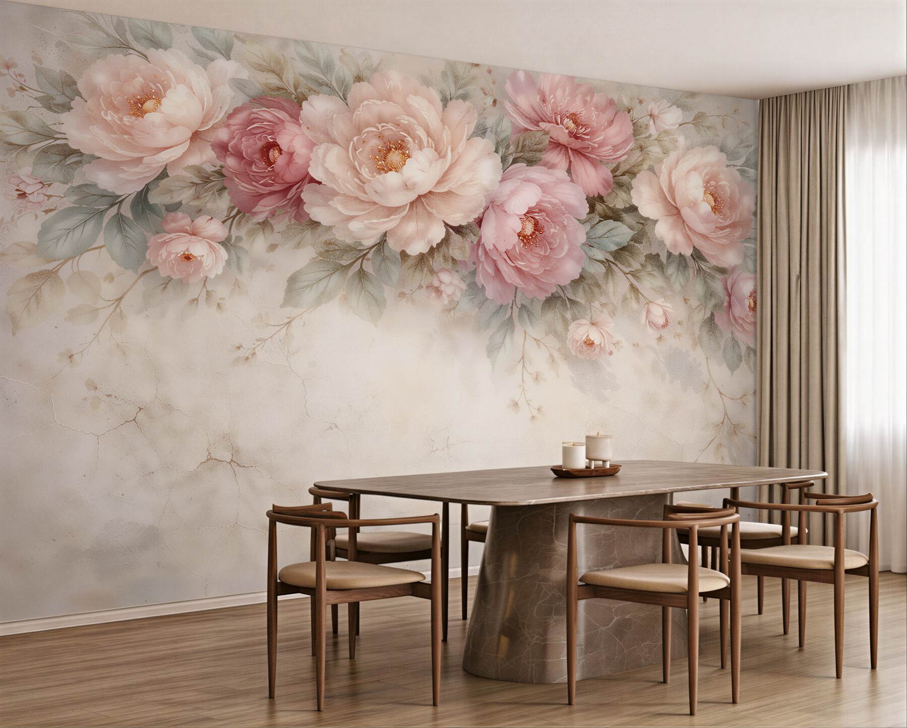 Fototapeta pudrowe piwonie w stylu glamour?v23