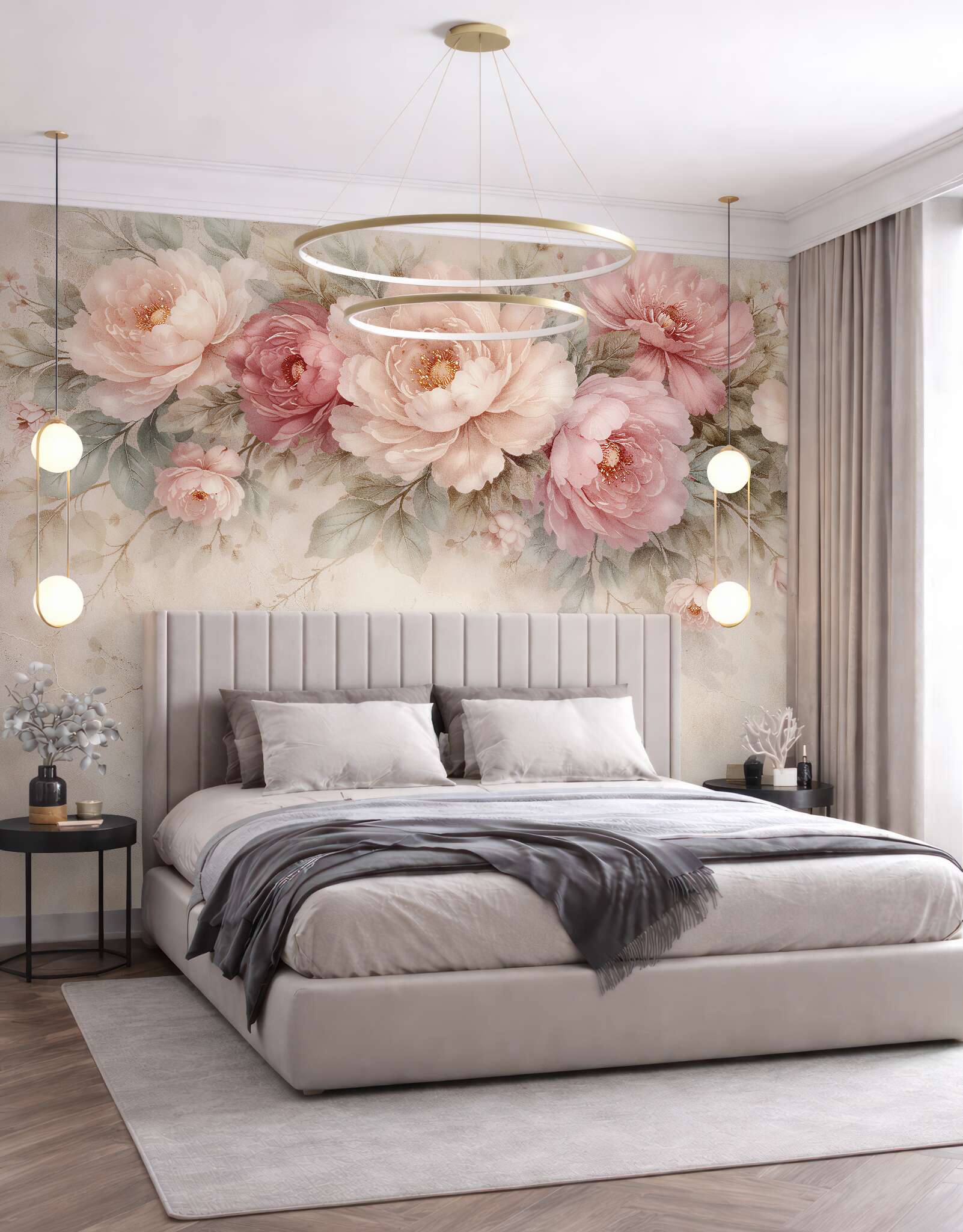 Fototapeta pudrowe piwonie w stylu glamour?v23